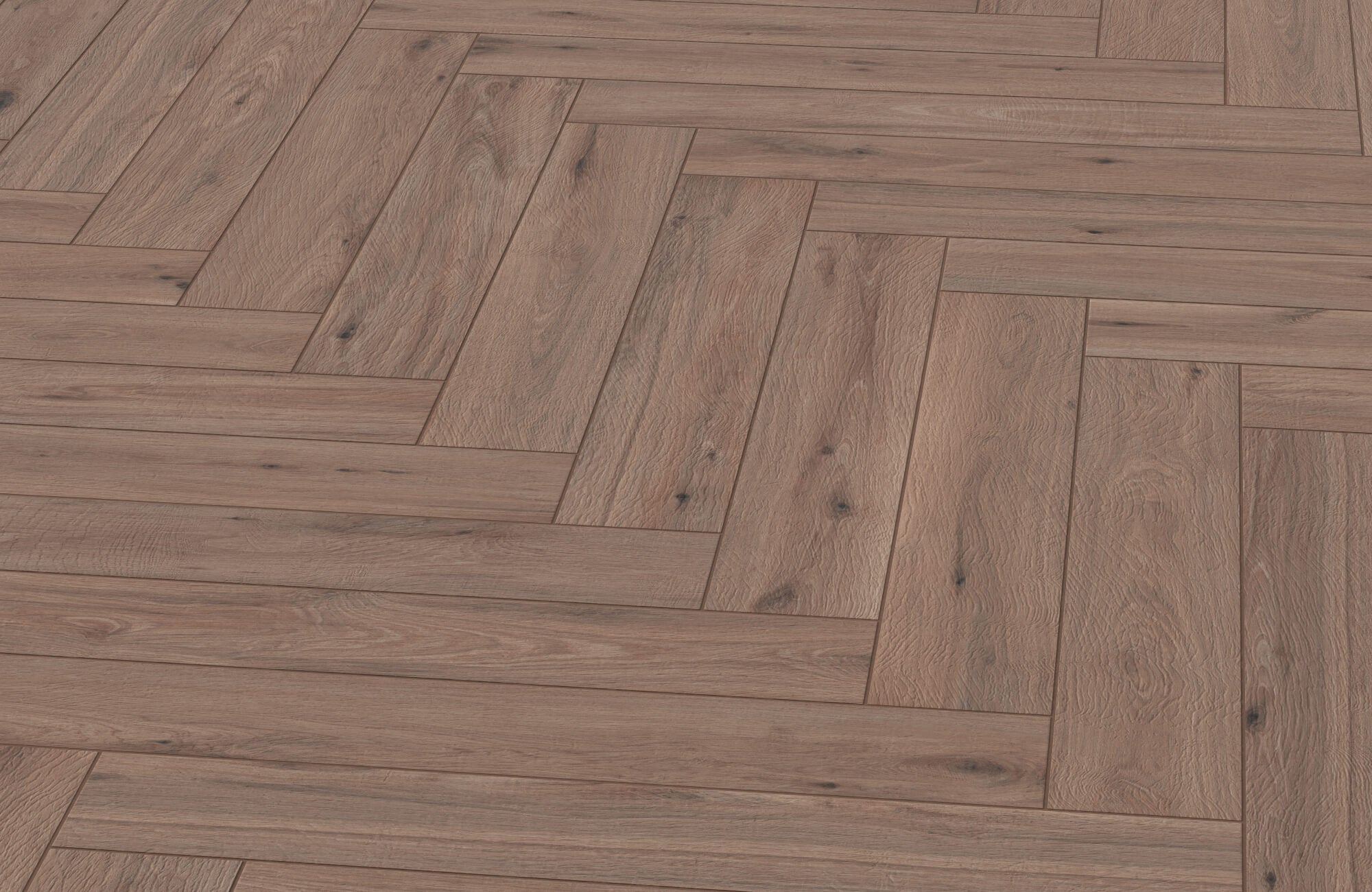 Warm-toned herringbone pattern created by the Preston 8x48 Matte Porcelain Tile in Chestnut, showcasing natural wood textures with a smooth matte finish, perfect for adding rustic charm to any space.