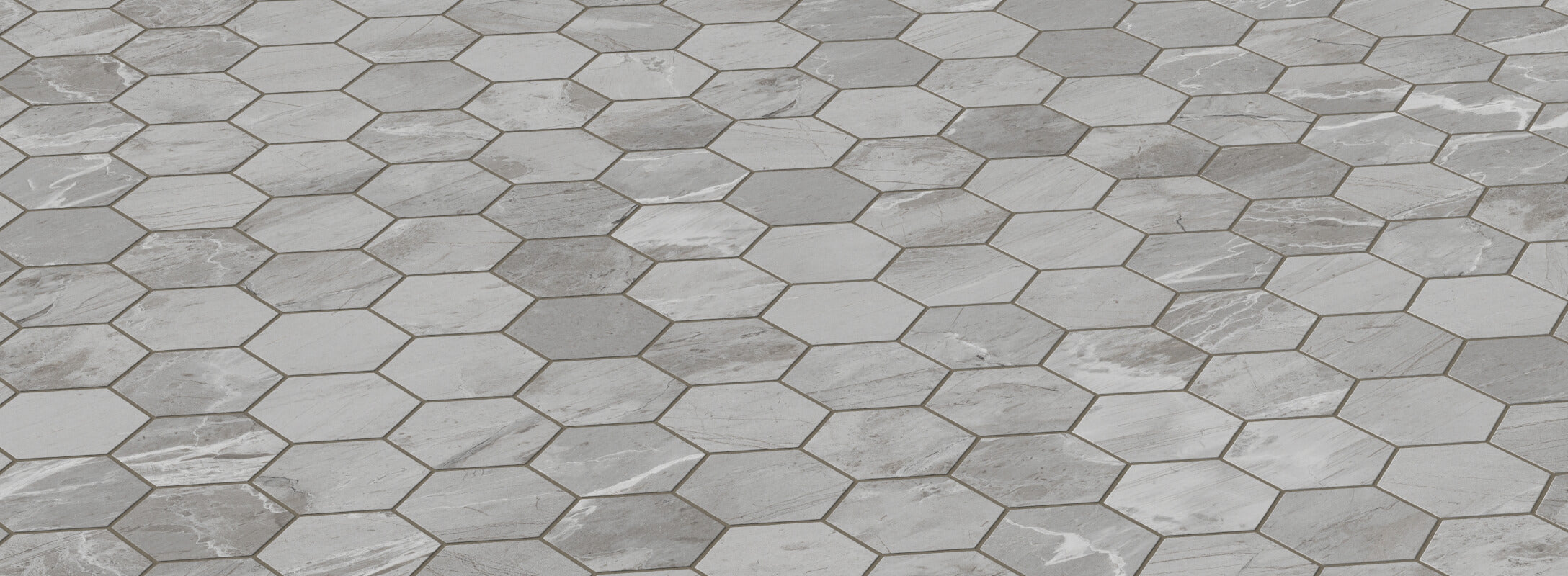 Elegant grey hexagonal mosaic tiles, adding a touch of refined sophistication to any floor