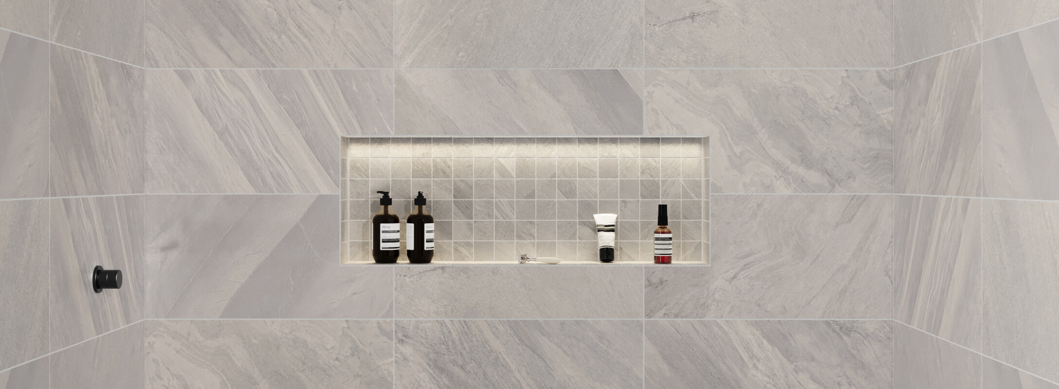 Lustrous grey marble look cube mosaic tiles, offering a seamless and luxurious finish to any modern space
