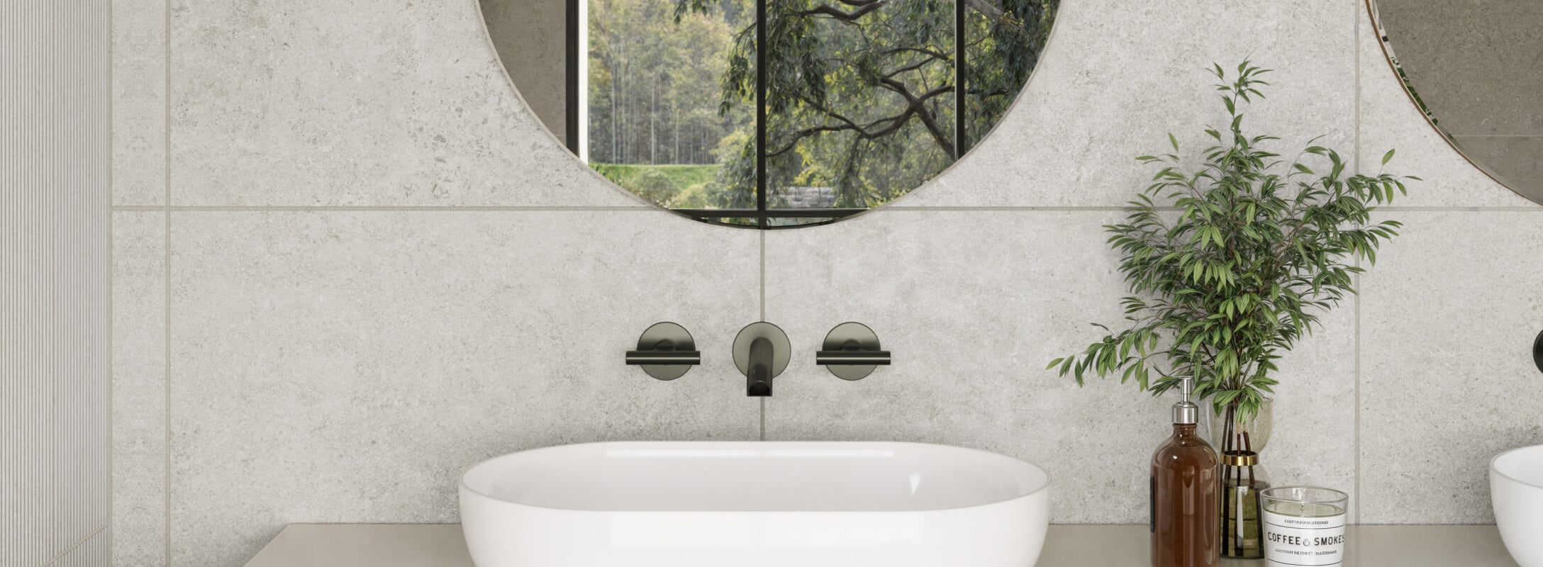 Grey tile bathroom online