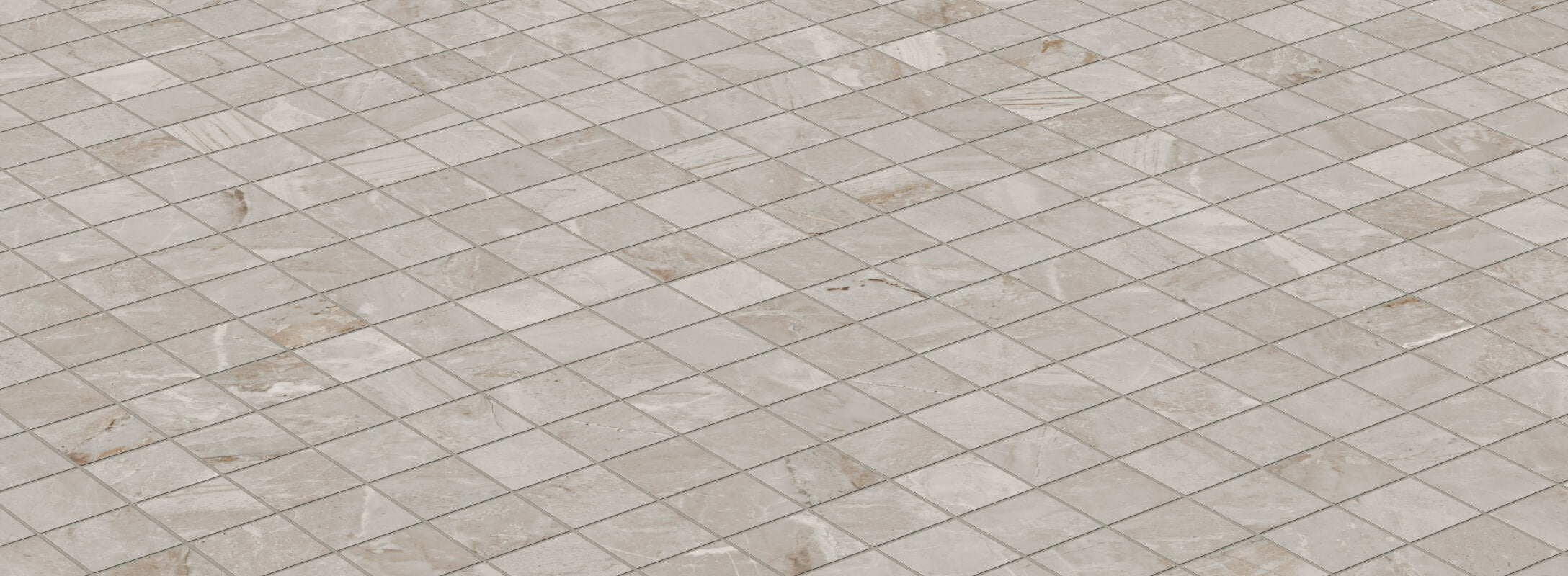 Taupe marble look cube mosaic tiles creating a sophisticated and elegant shower floor design.