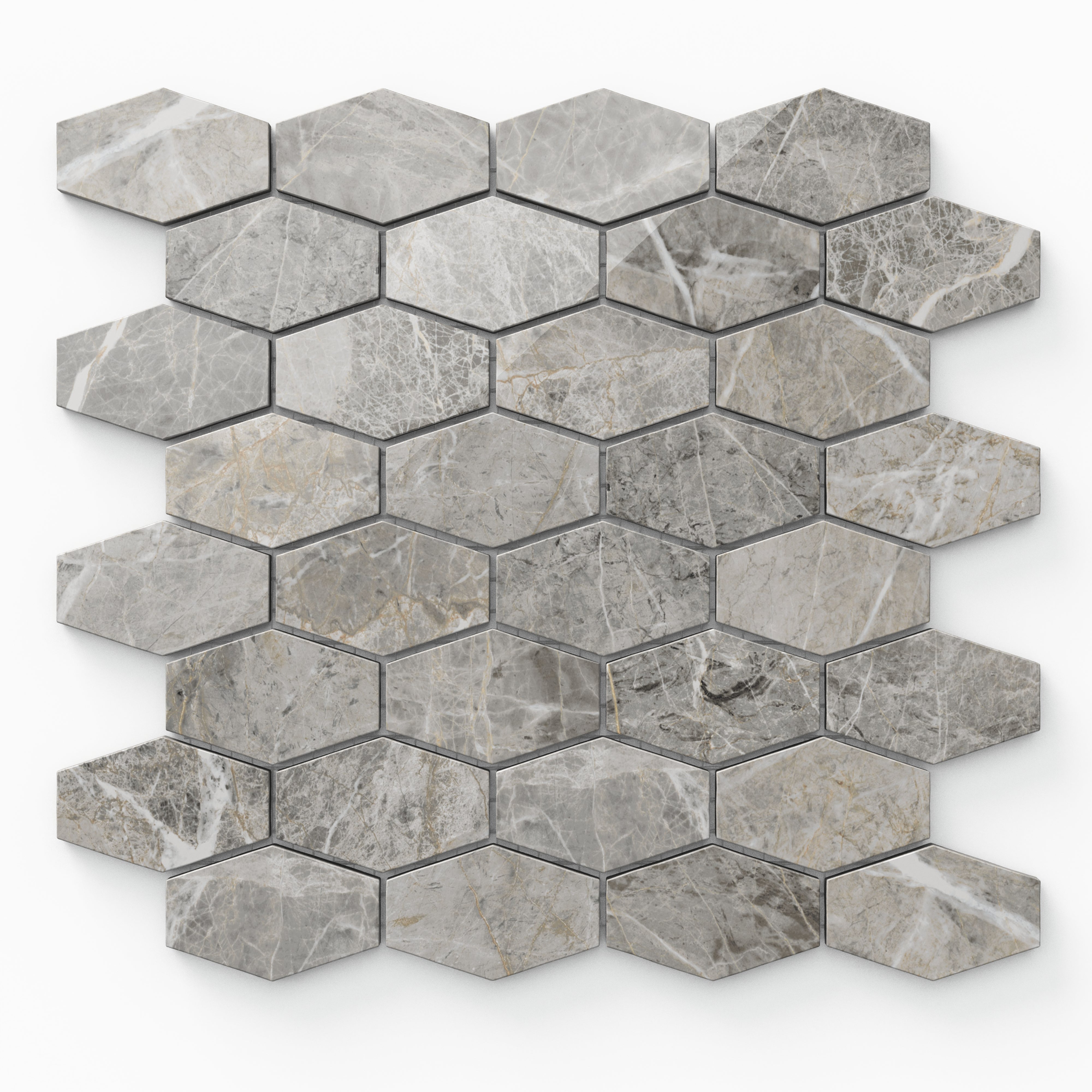 Chantel 12x11 Polished Porcelain Hexagon Mosaic Tile in Imperial