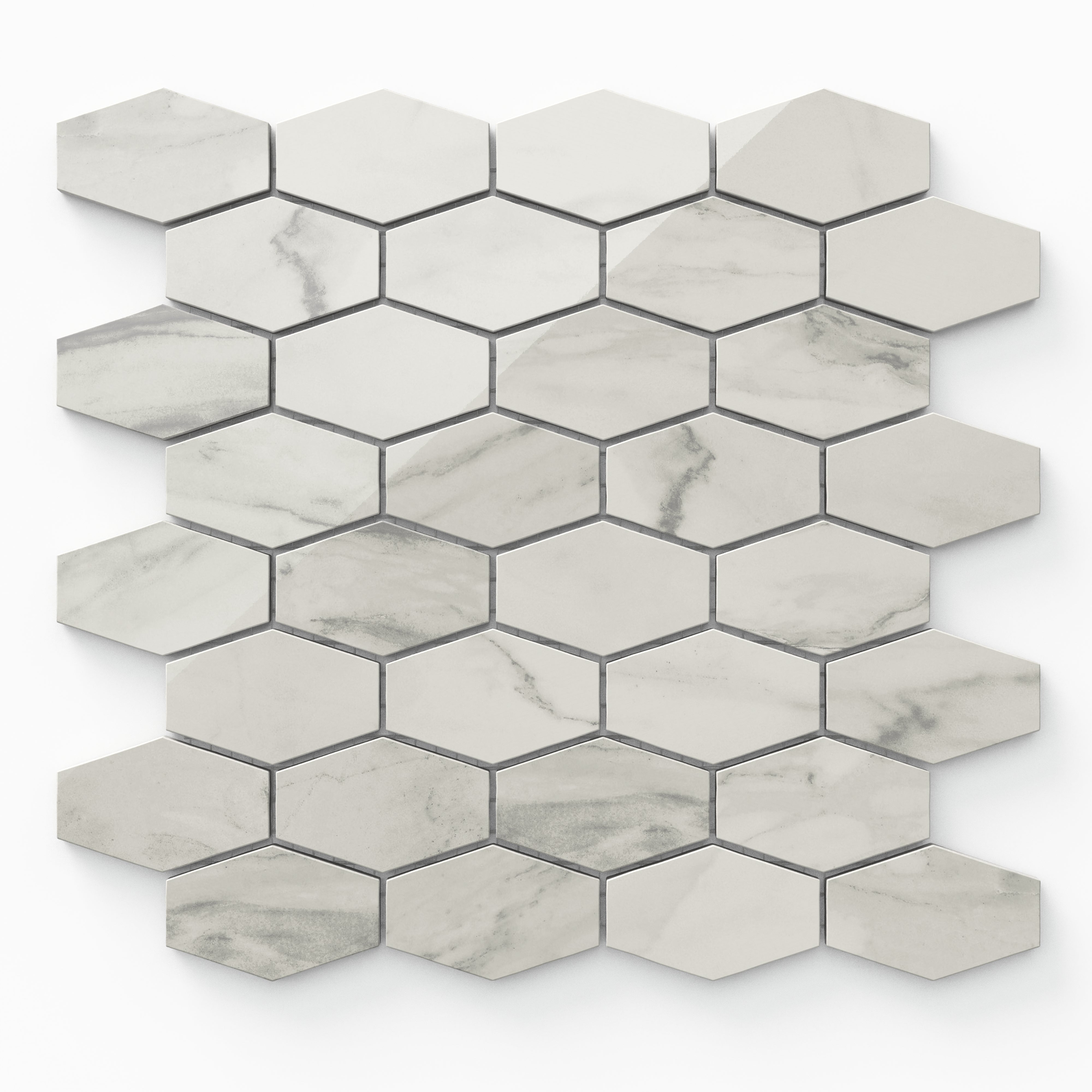 Chantel 12x11 Polished Porcelain Hexagon Mosaic Tile in Apuano