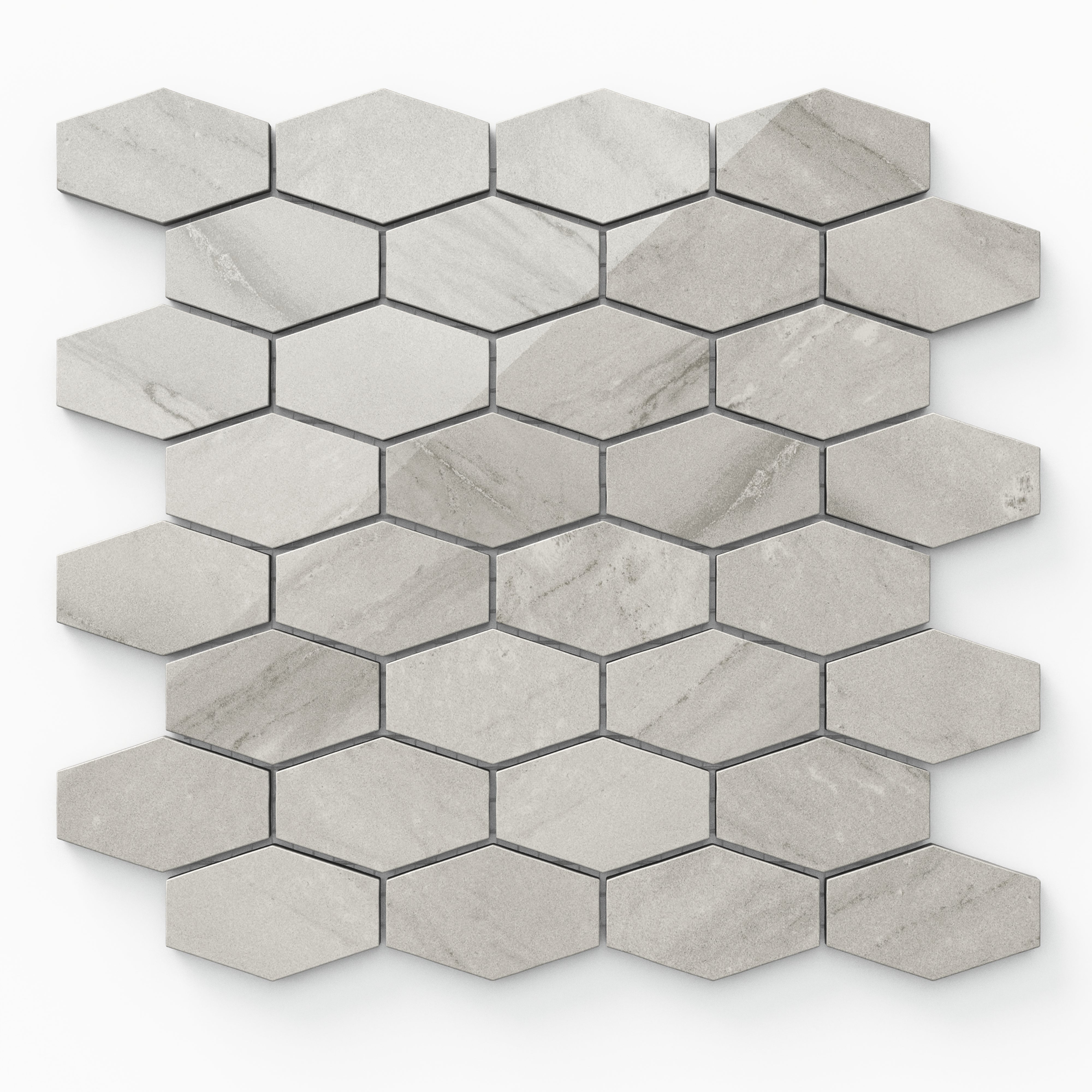 Chantel 12x11 Polished Porcelain Hexagon Mosaic Tile in Alaska Grey