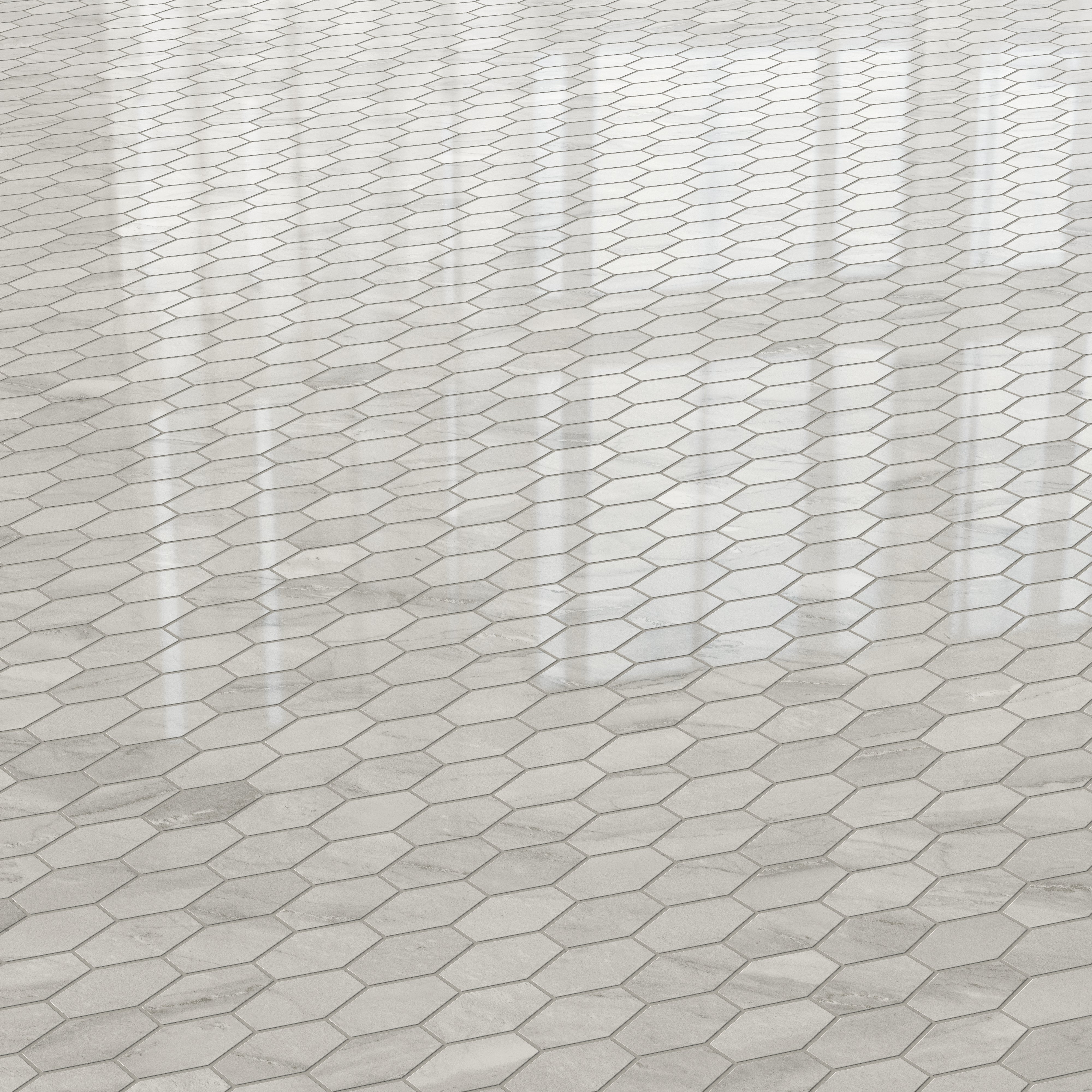 Chantel 12x11 Polished Porcelain Hexagon Mosaic Tile in Alaska Grey