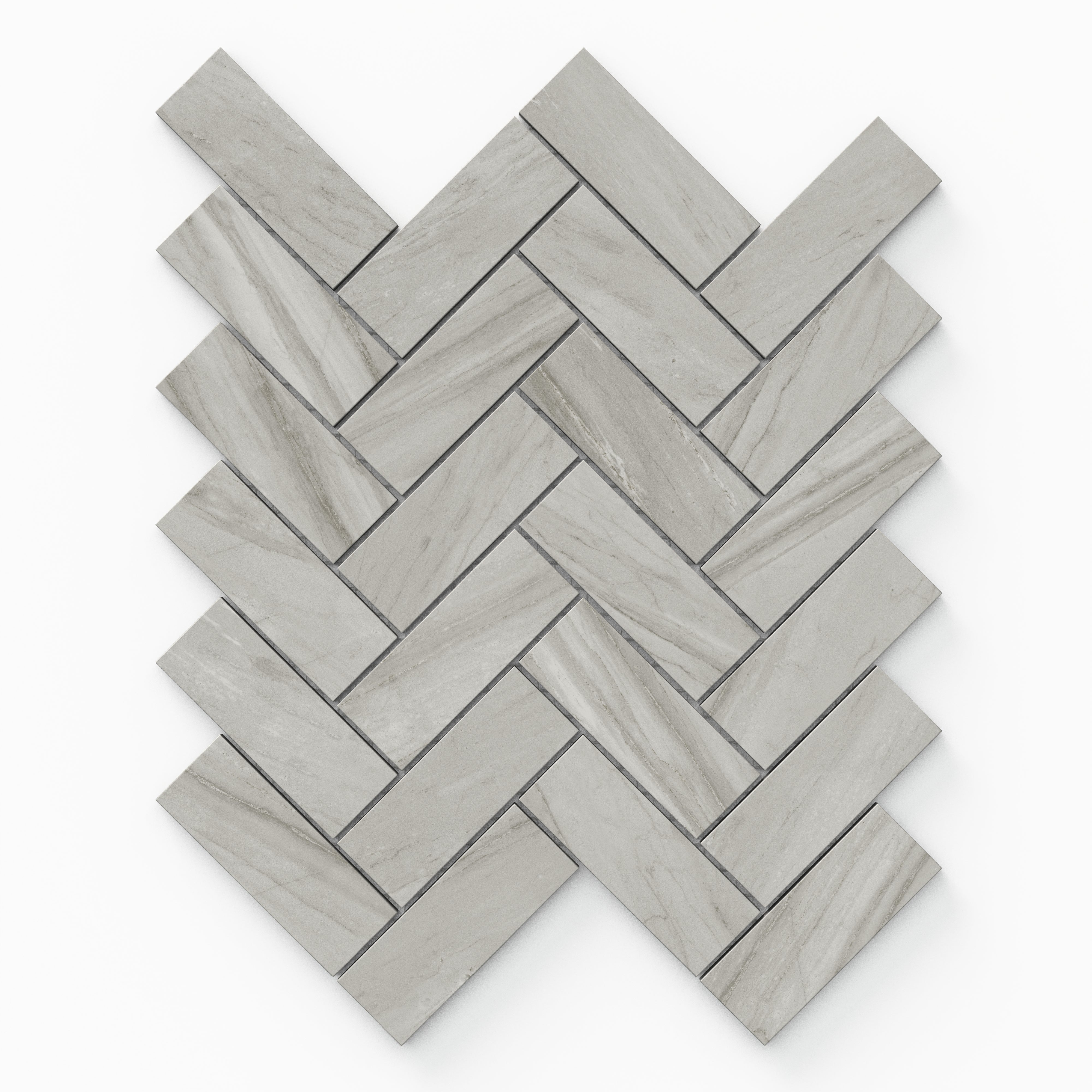 Chantel 12x15 Matte Porcelain Herringbone Mosaic Tile in Alaska Grey