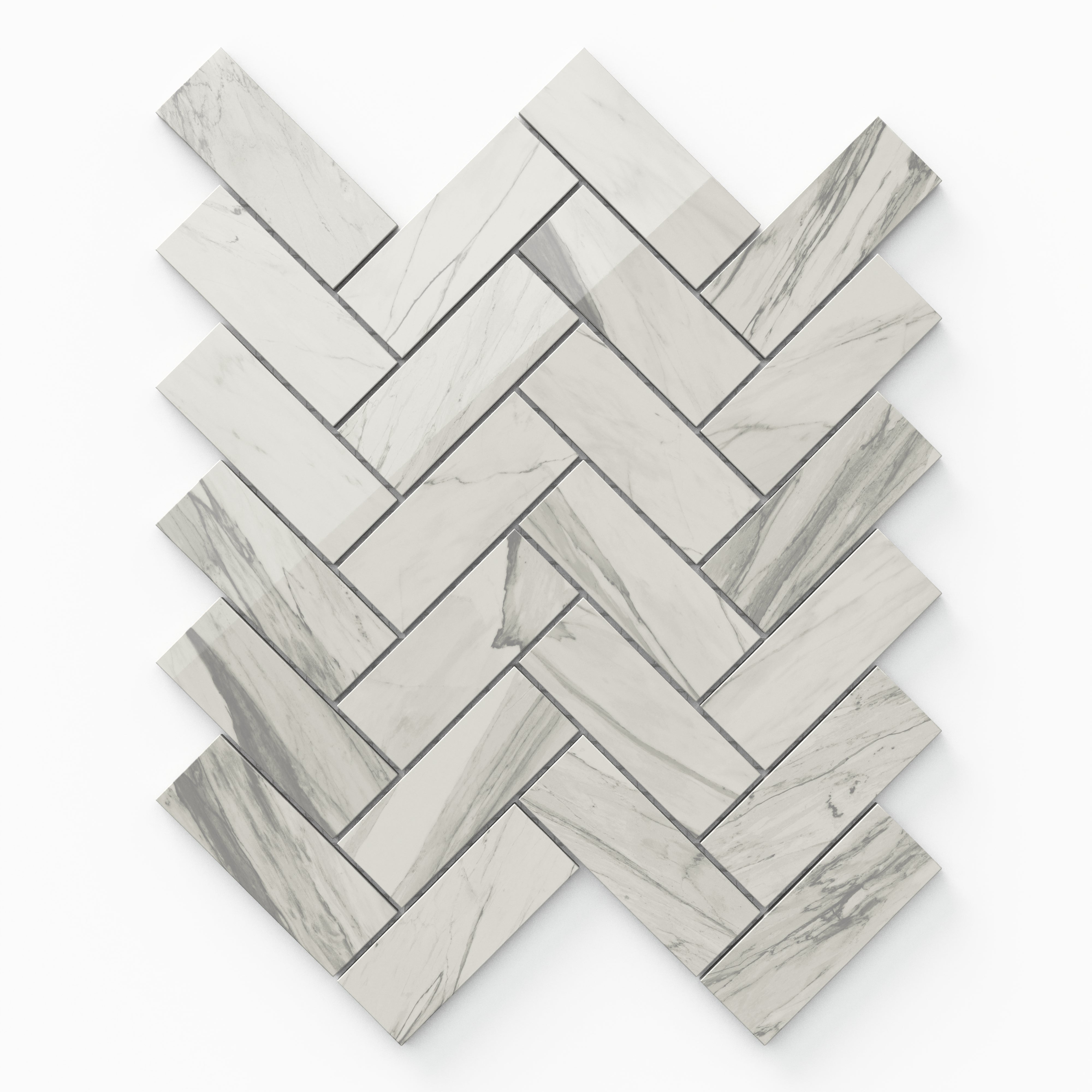 Chantel 12x15 Polished Porcelain Herringbone Mosaic Tile in Apuano