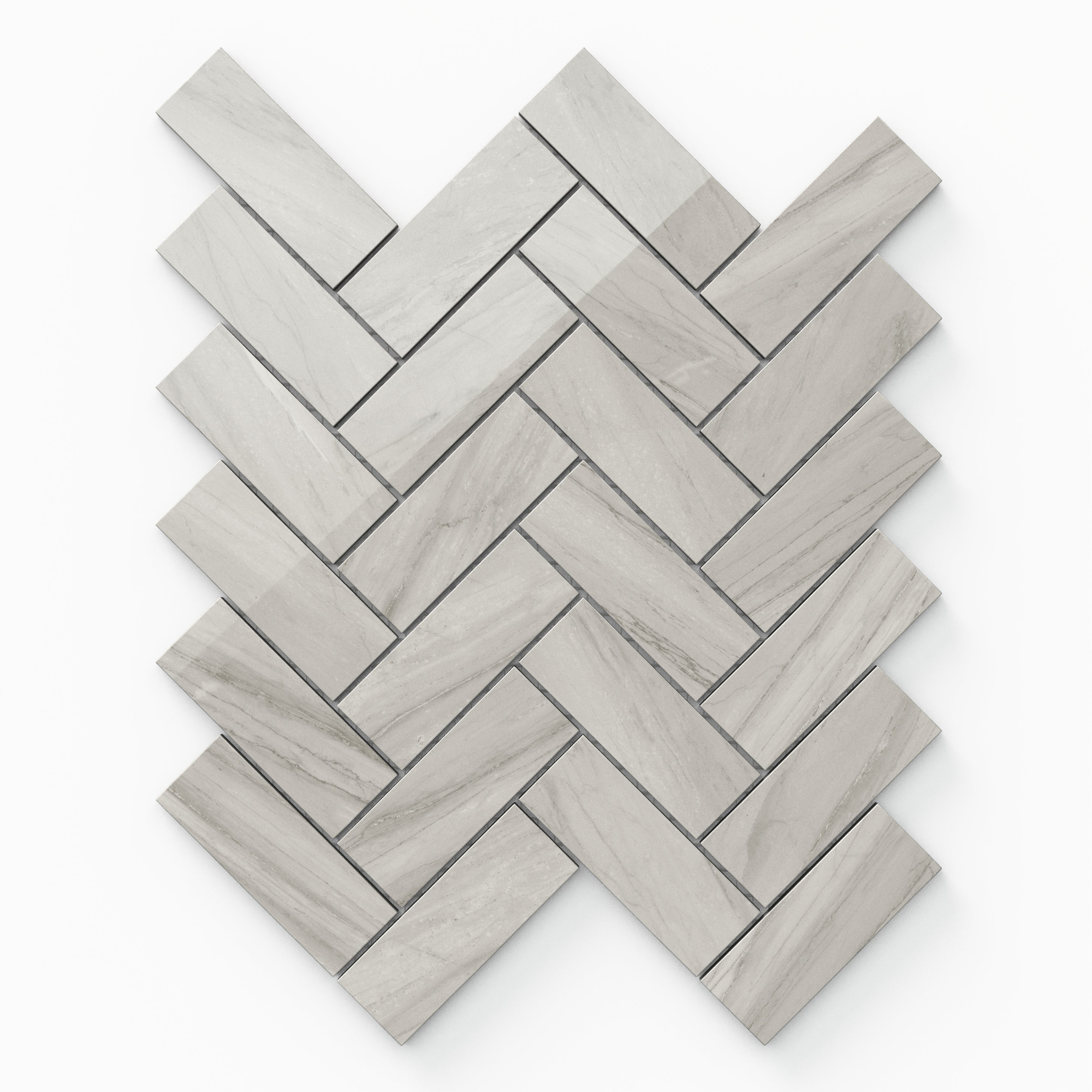 Chantel 12x15 Polished Porcelain Herringbone Mosaic Tile in Alaska Grey