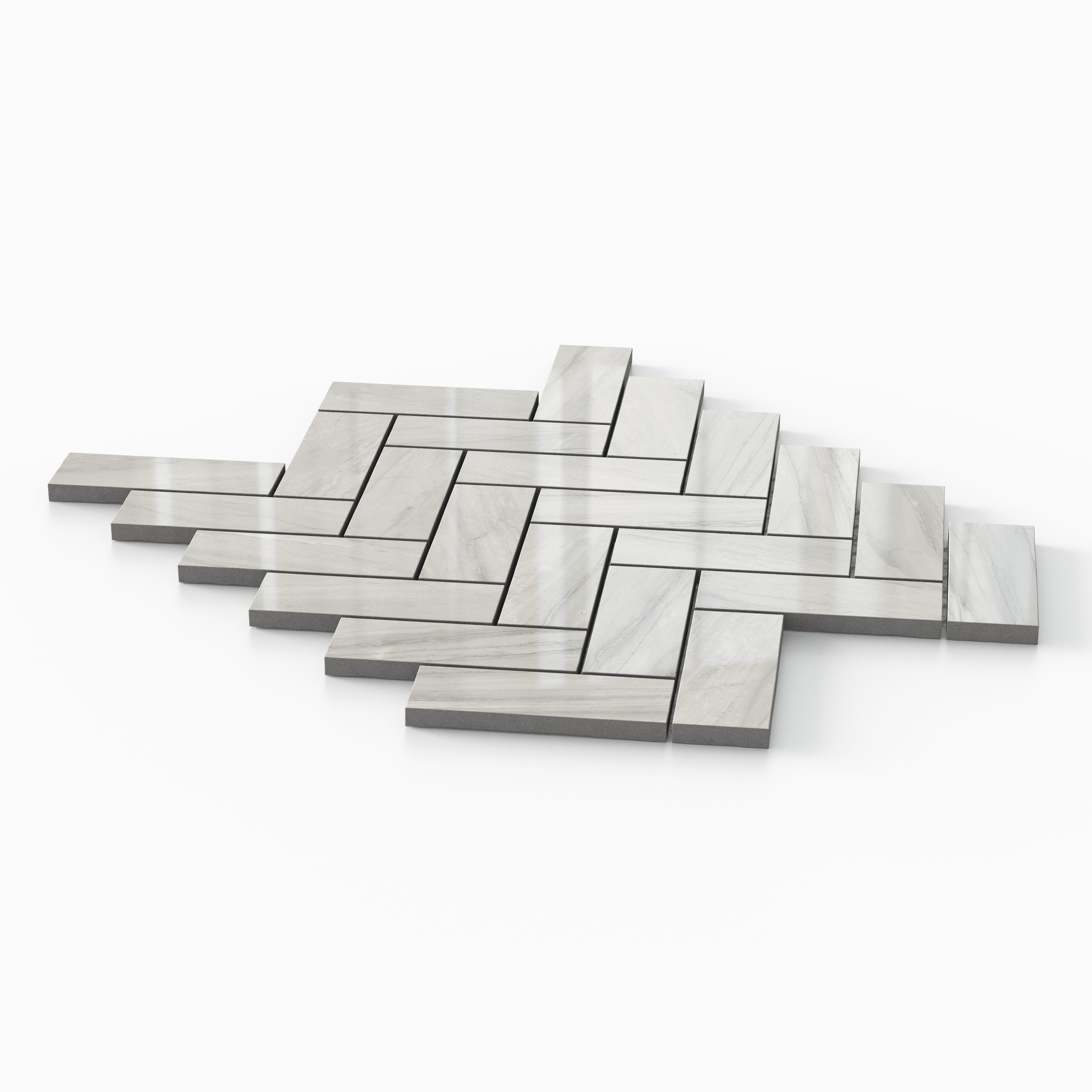 Chantel 12x15 Polished Porcelain Herringbone Mosaic Tile in Alaska Grey