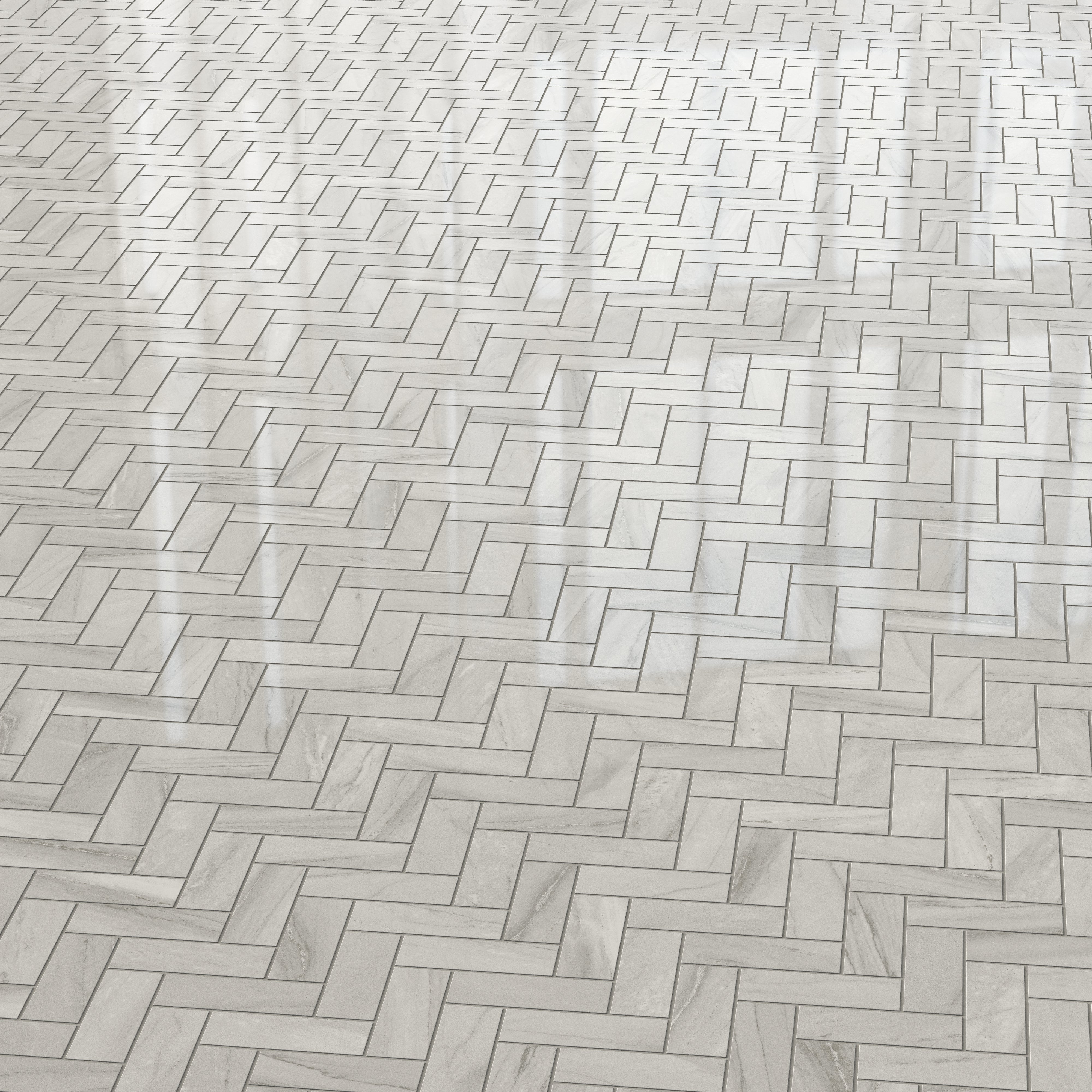 Chantel 12x15 Polished Porcelain Herringbone Mosaic Tile in Alaska Grey