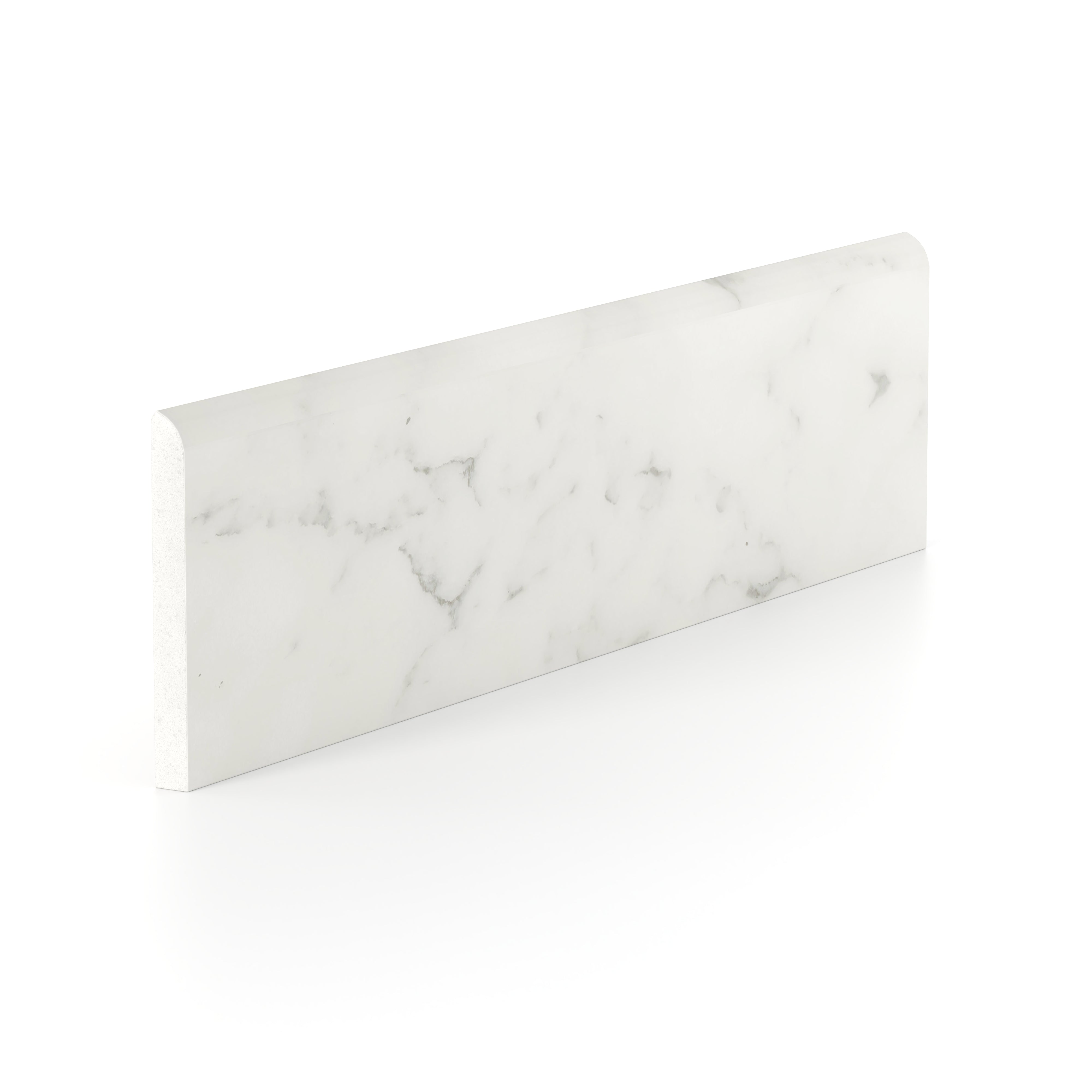 Aniston 3x12 Polished Porcelain Bullnose Tile in Carrara Bianco