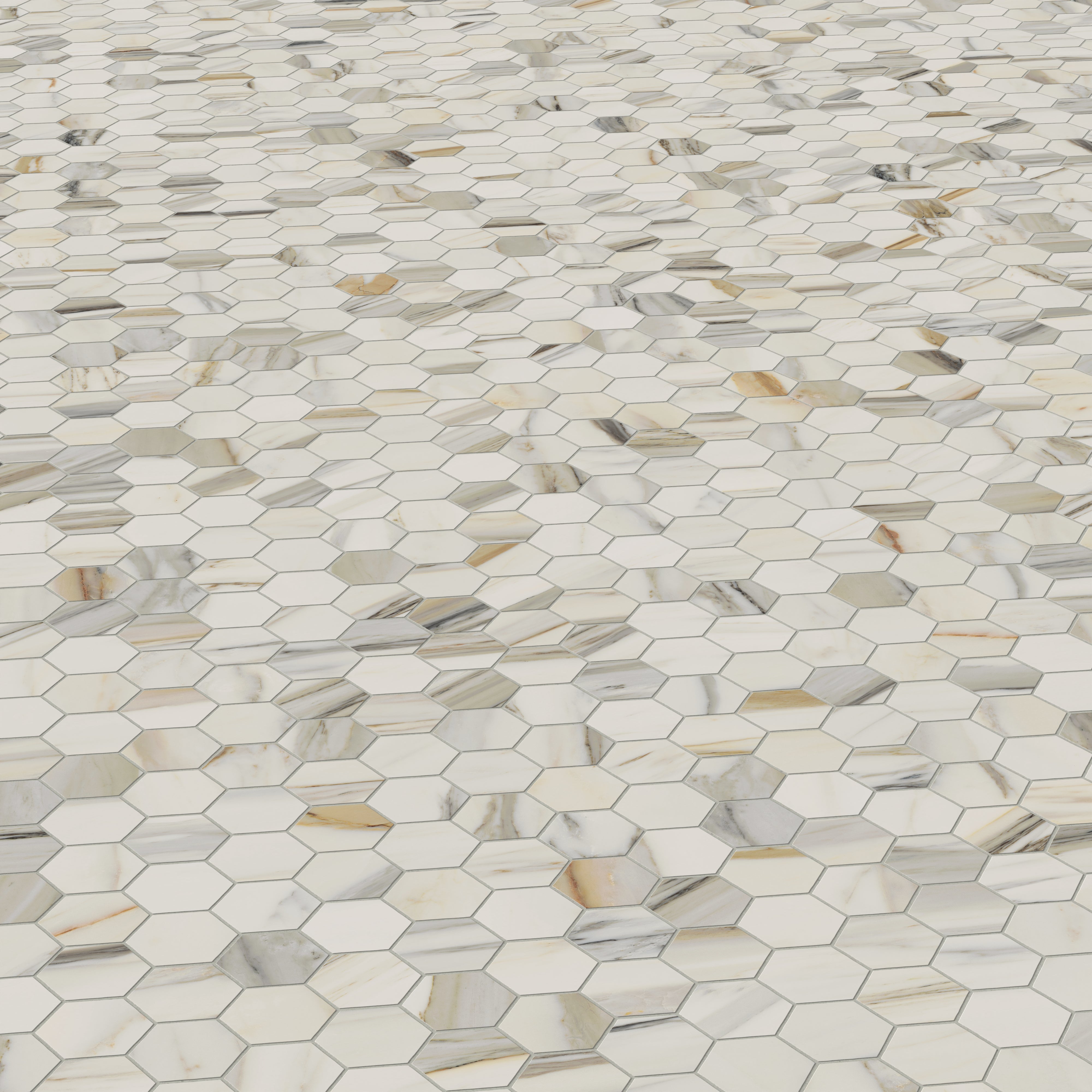 Aniston 2x2 Matte Porcelain Hexagon Mosaic Tile in Calacatta Cremo