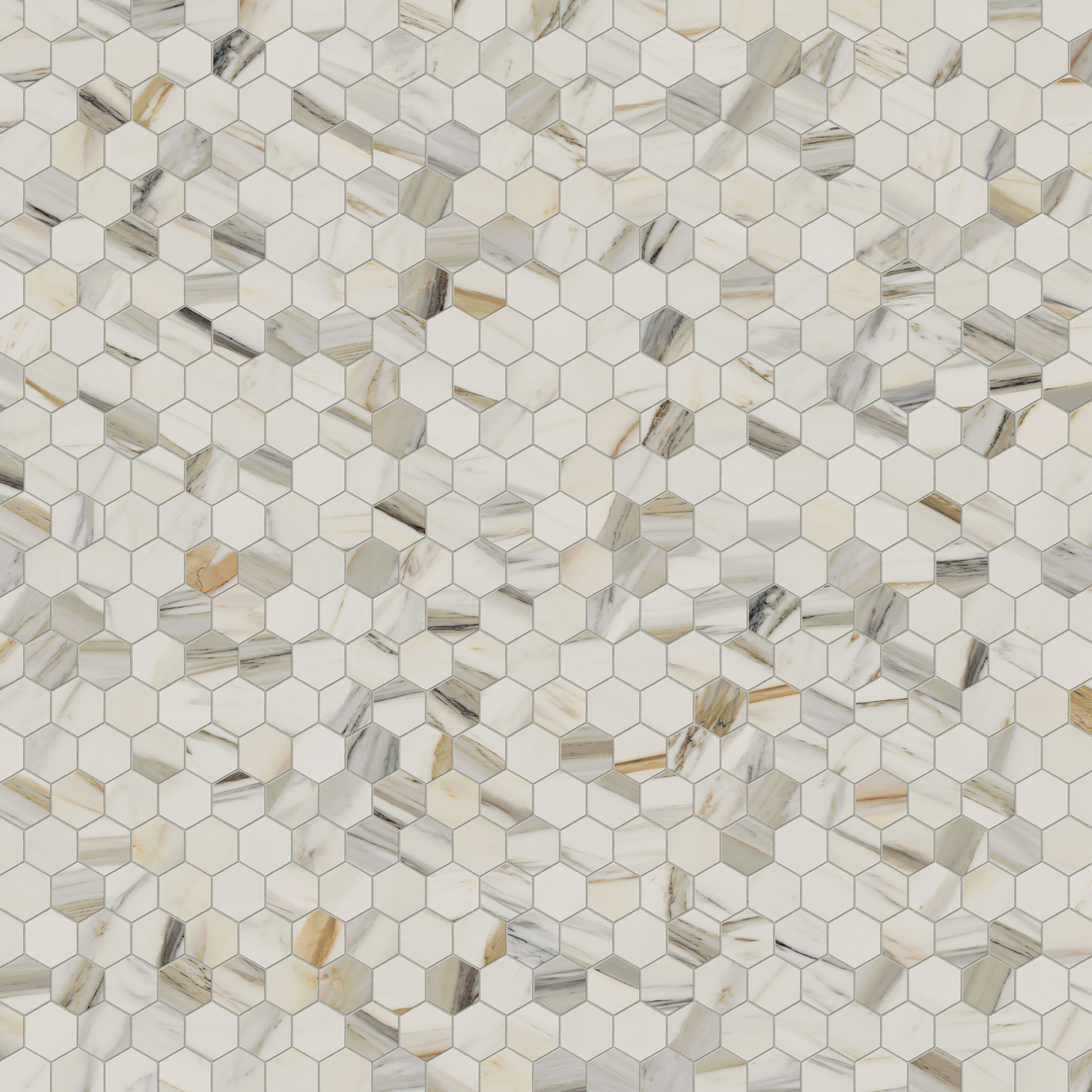 Aniston 2x2 Matte Porcelain Hexagon Mosaic Tile in Calacatta Cremo