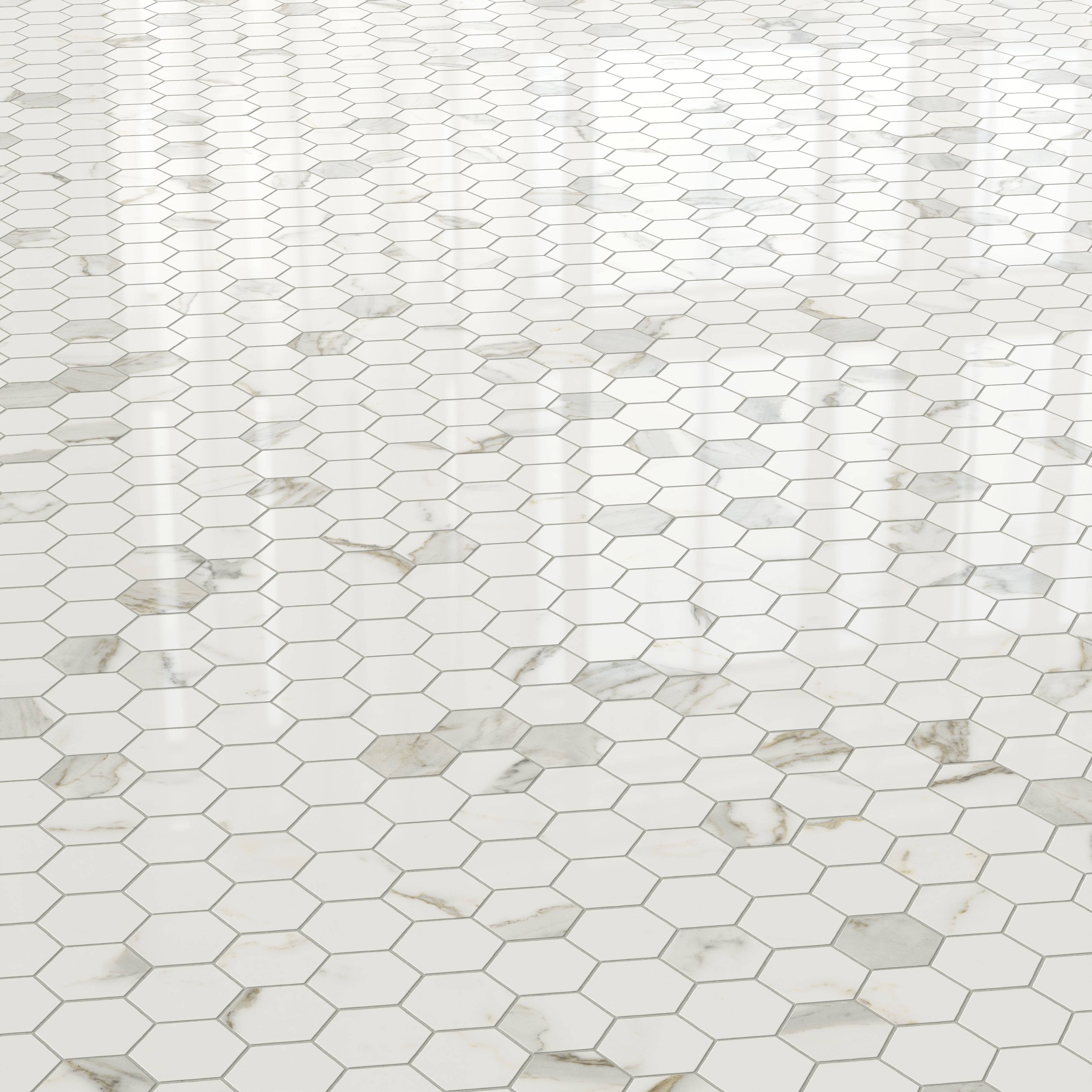 Aniston 2x2 Polished Porcelain Hexagon Mosaic Tile in Calacatta Top