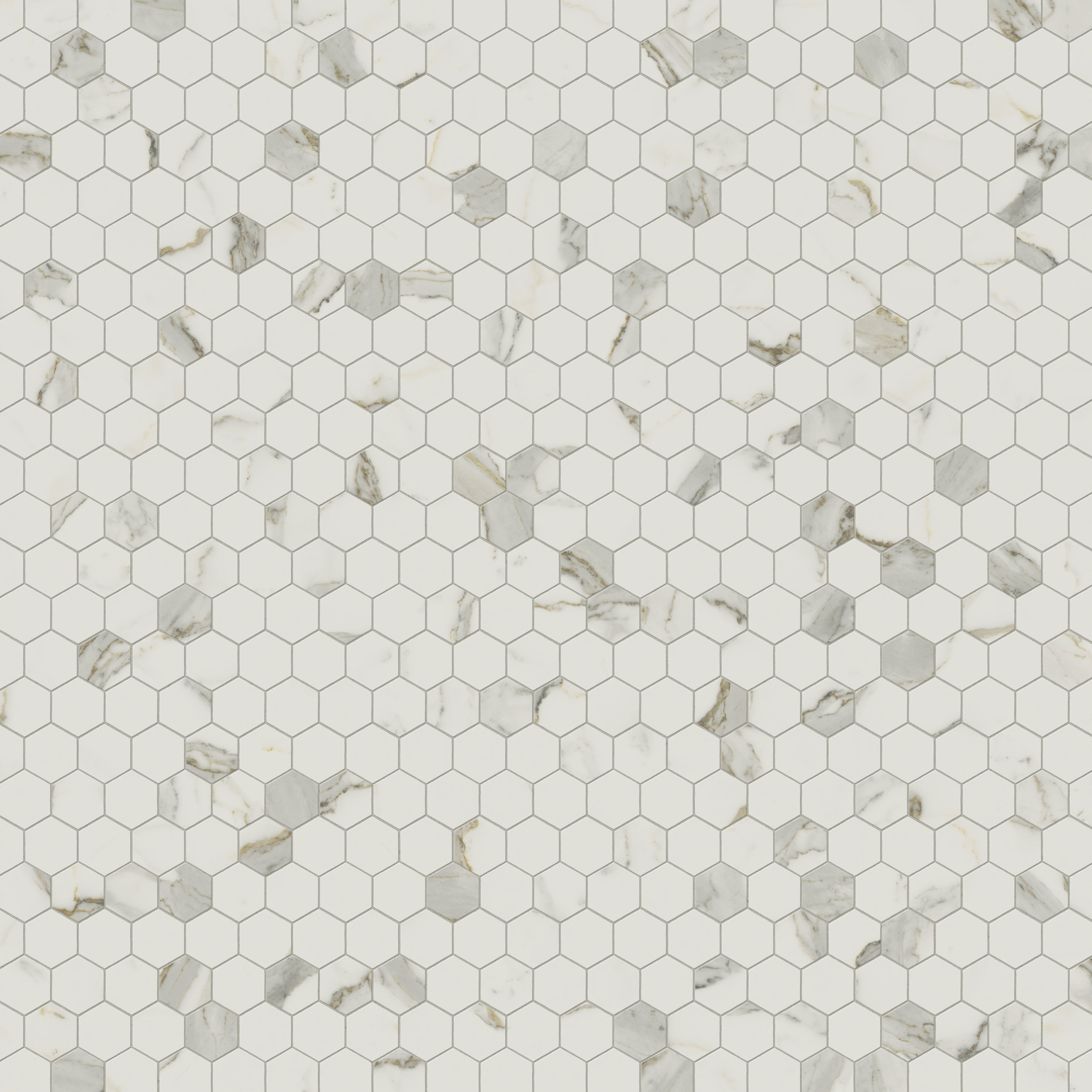 Aniston 2x2 Polished Porcelain Hexagon Mosaic Tile in Calacatta Top