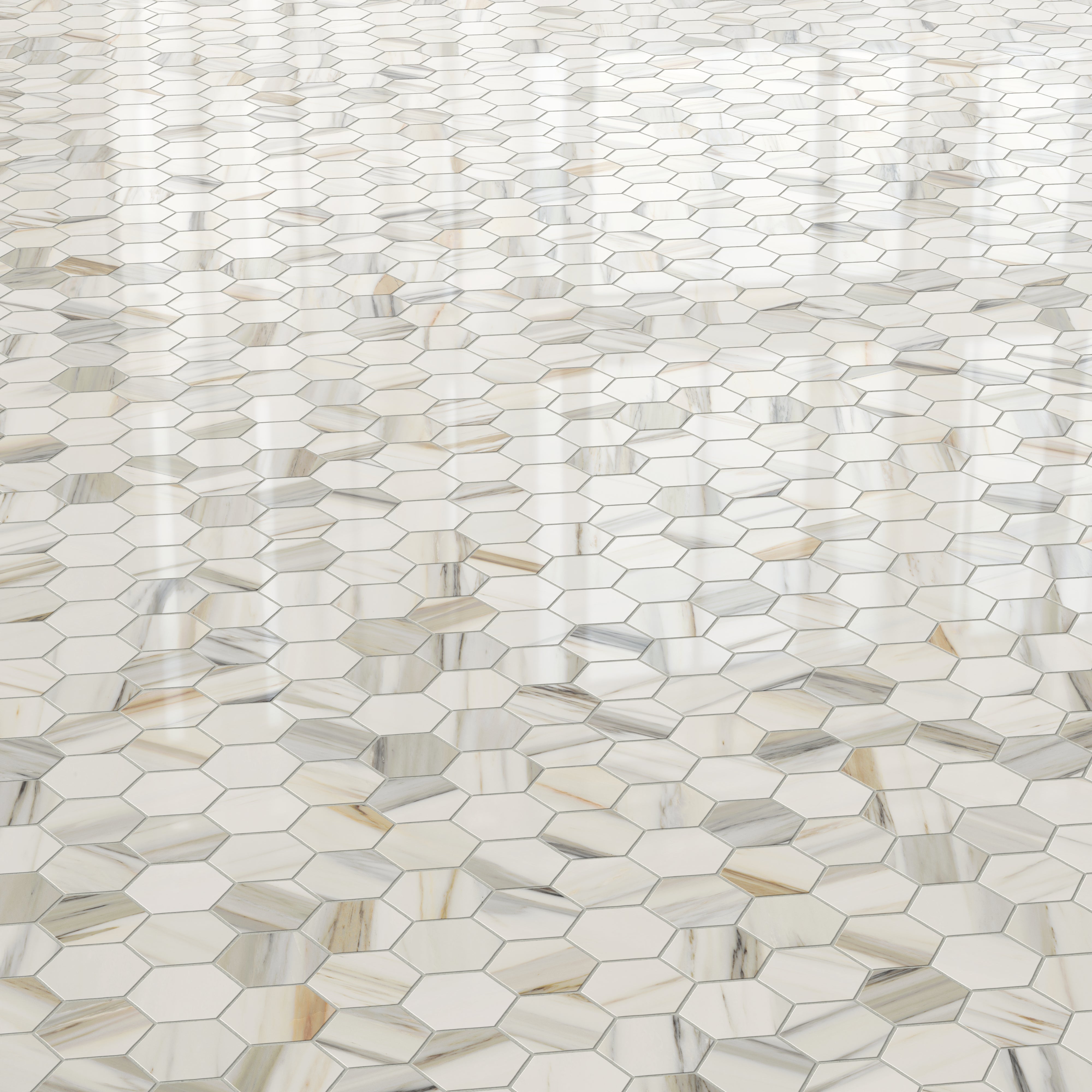 Aniston 2x2 Polished Porcelain Hexagon Mosaic Tile in Calacatta Cremo