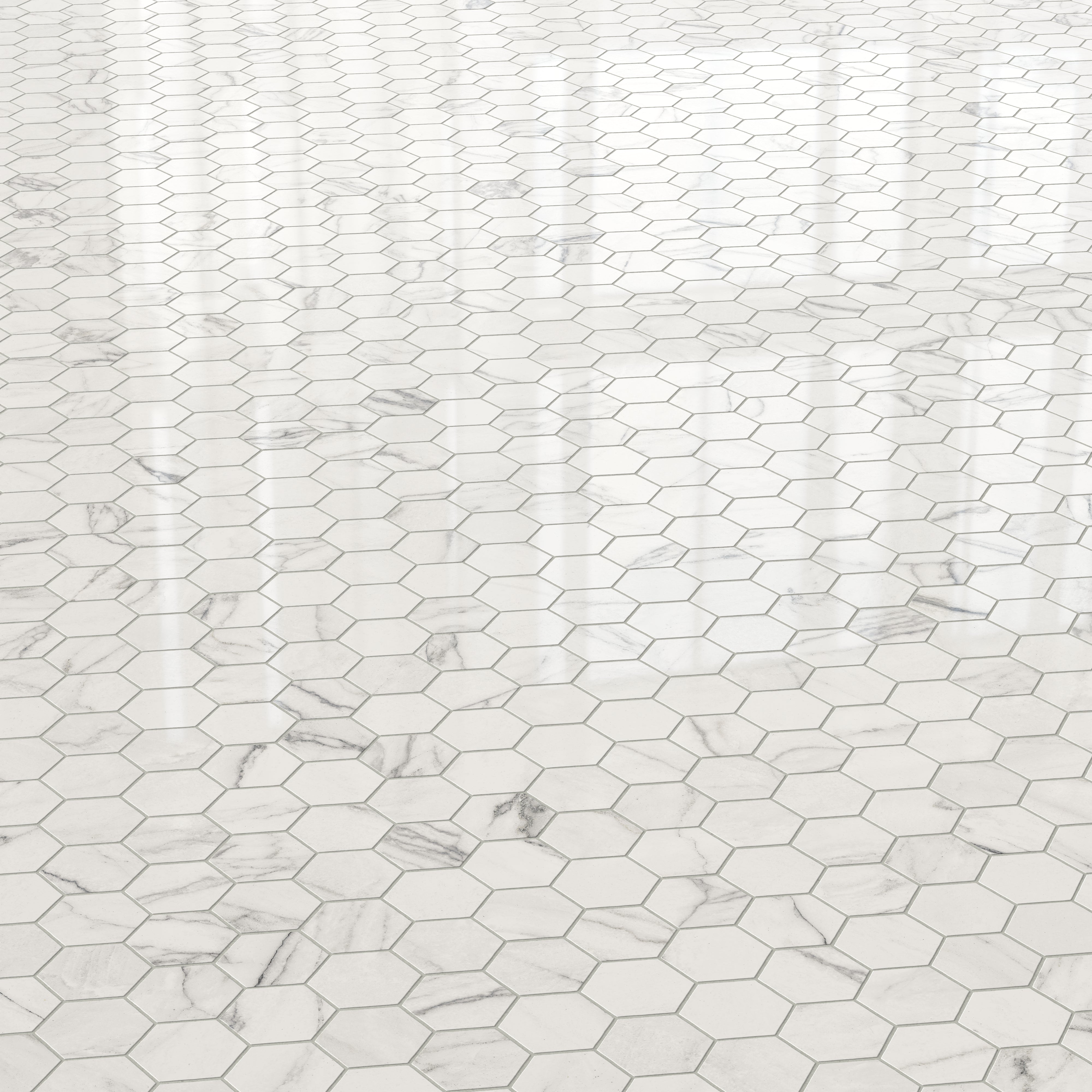 Aniston 2x2 Polished Porcelain Hexagon Mosaic Tile in Calacatta Quarzite