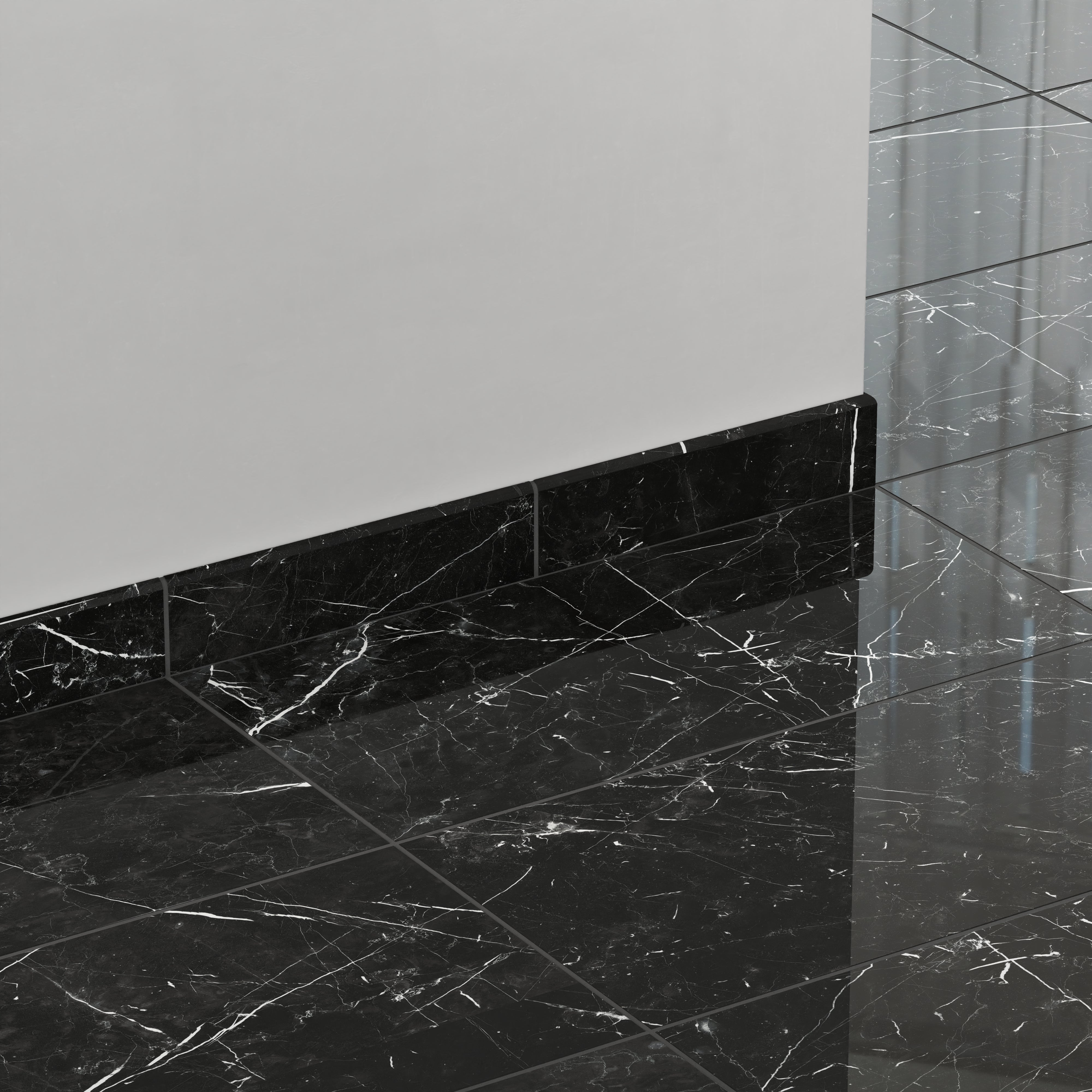 Leona 3x12 Polished Porcelain Bullnose Tile in Nero Marquina