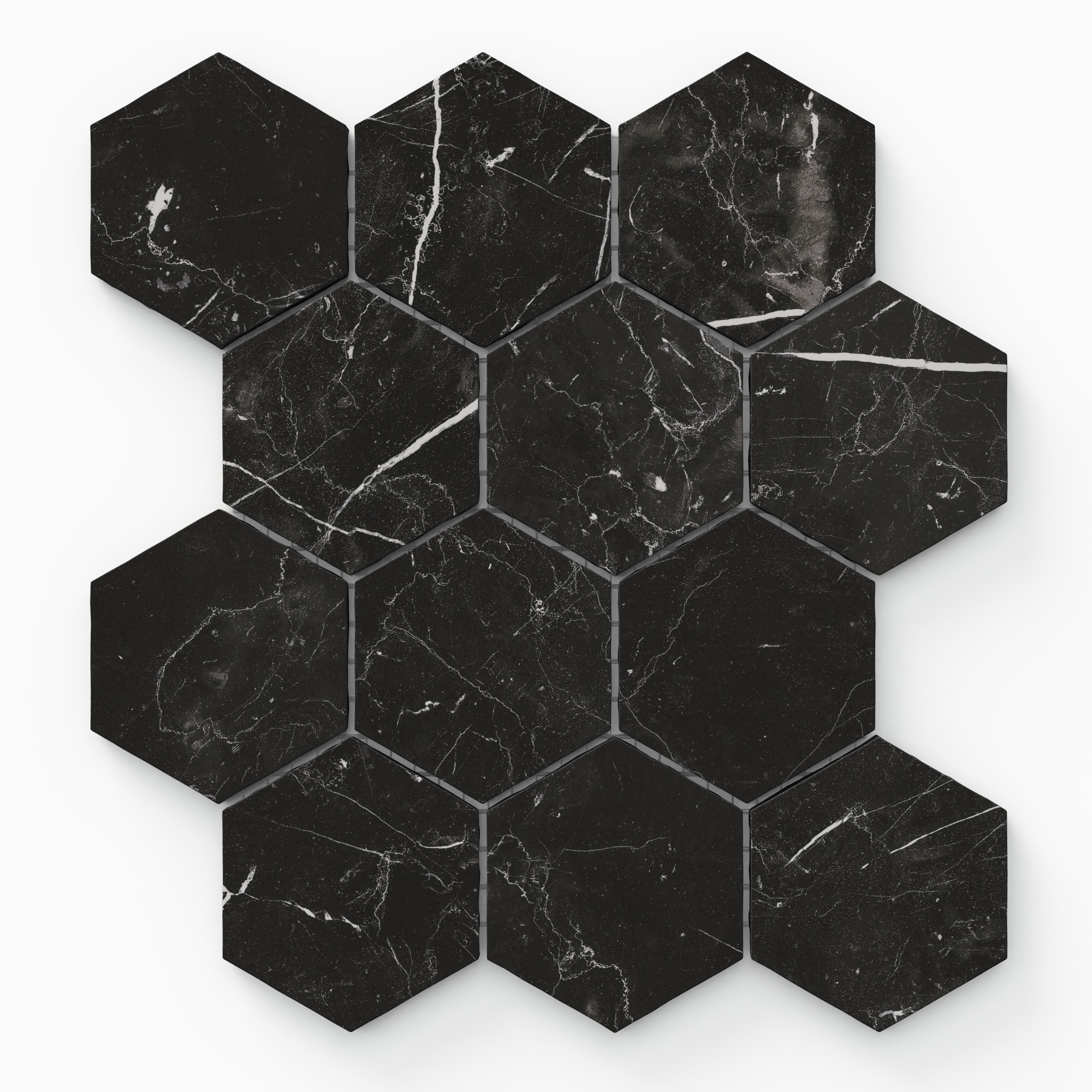 Leona 3x3 Matte Porcelain Hexagon Mosaic Tile in Nero Marquina