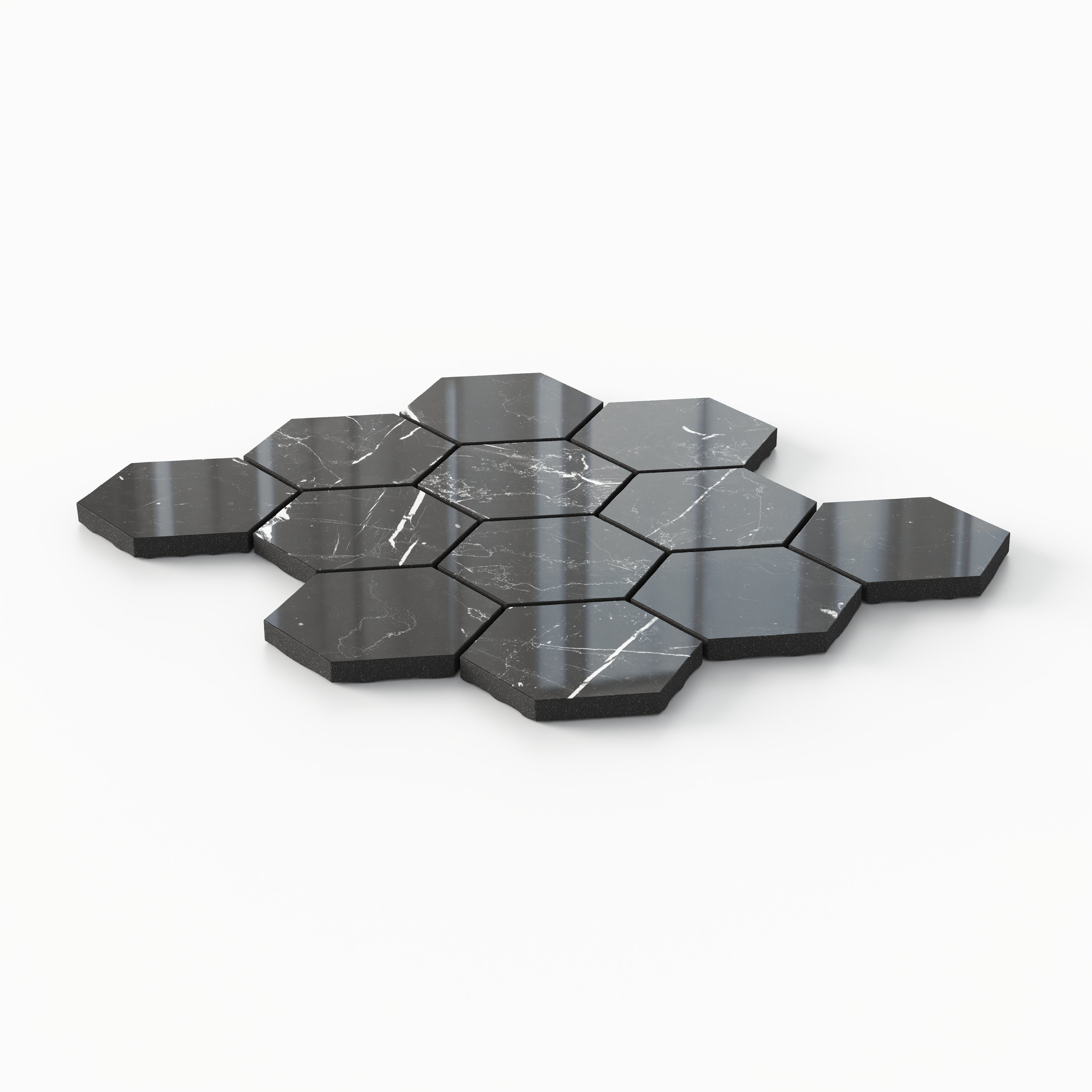 Leona 3x3 Polished Porcelain Hexagon Mosaic Tile in Nero Marquina