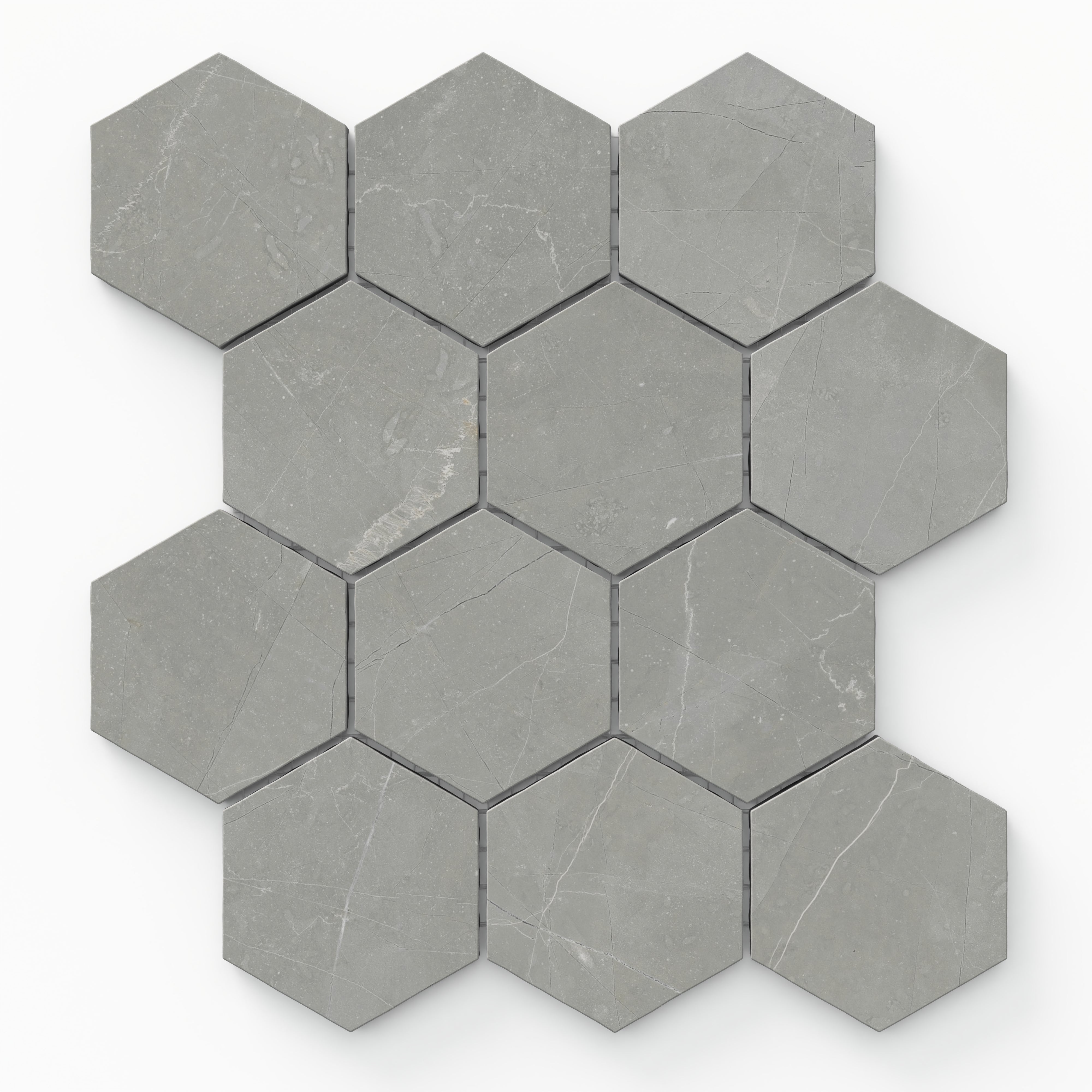 Leona 3x3 Matte Porcelain Hexagon Mosaic Tile in Amani Grey