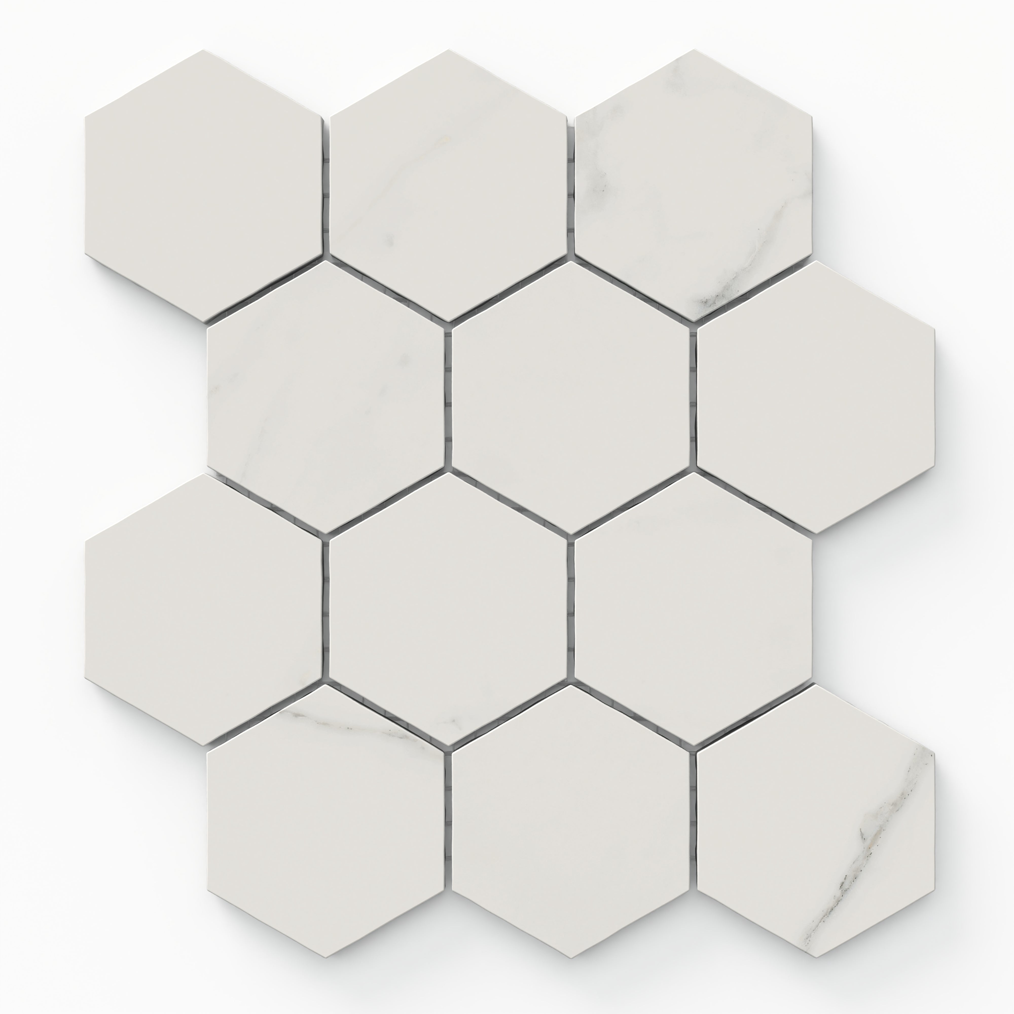 Leona 3x3 Matte Porcelain Hexagon Mosaic Tile in Calacatta