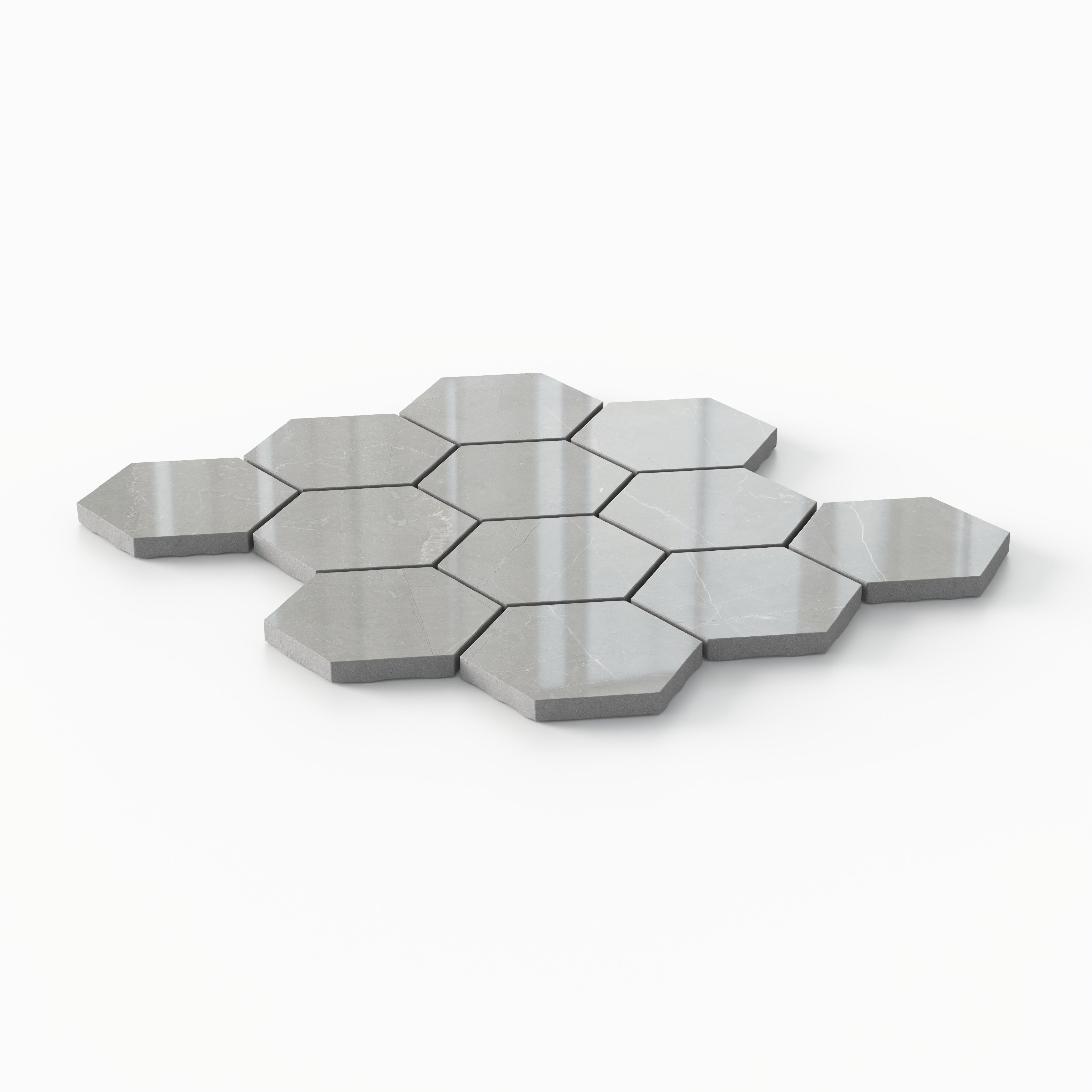 Leona 3x3 Polished Porcelain Hexagon Mosaic Tile in Amani Grey