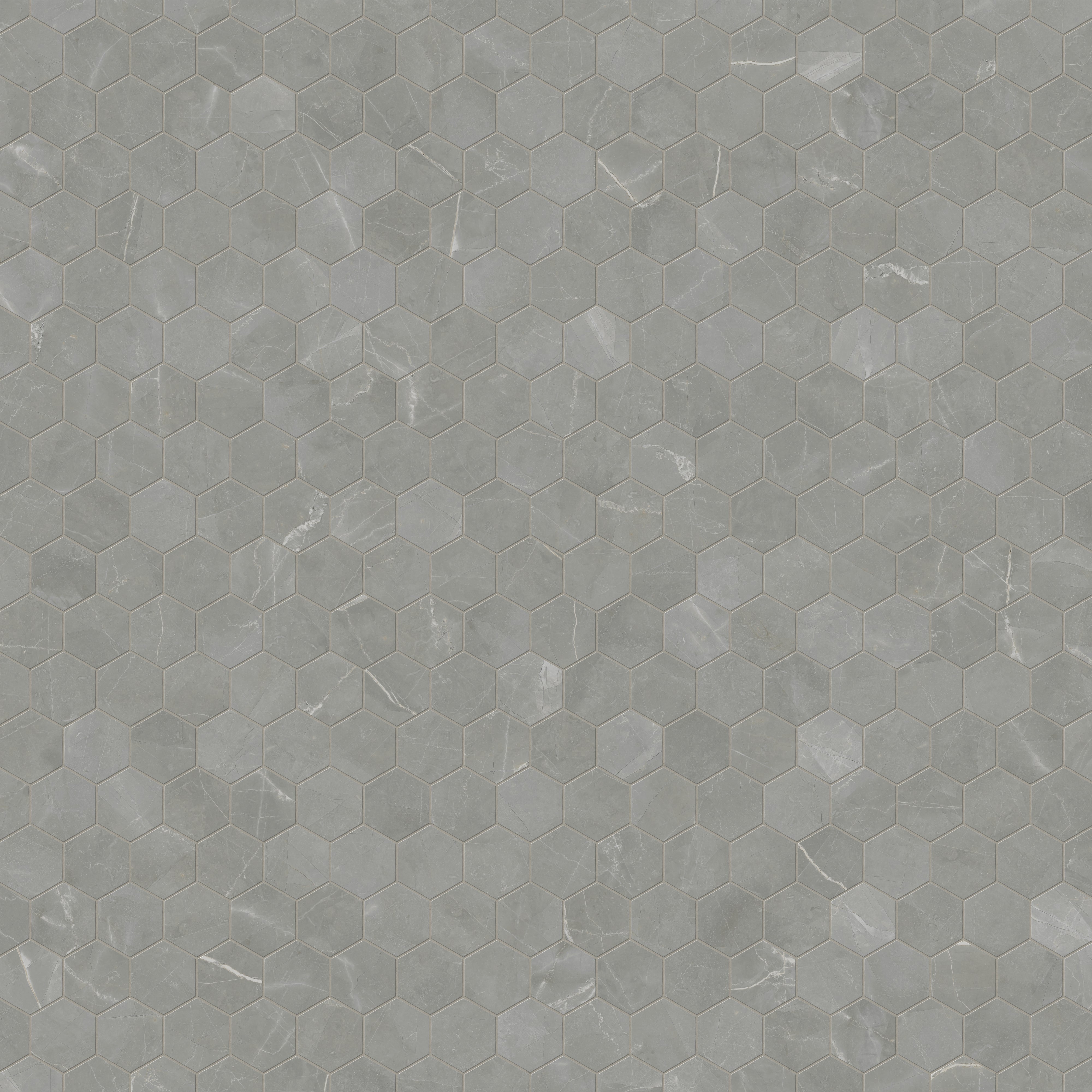 Leona 3x3 Polished Porcelain Hexagon Mosaic Tile in Amani Grey