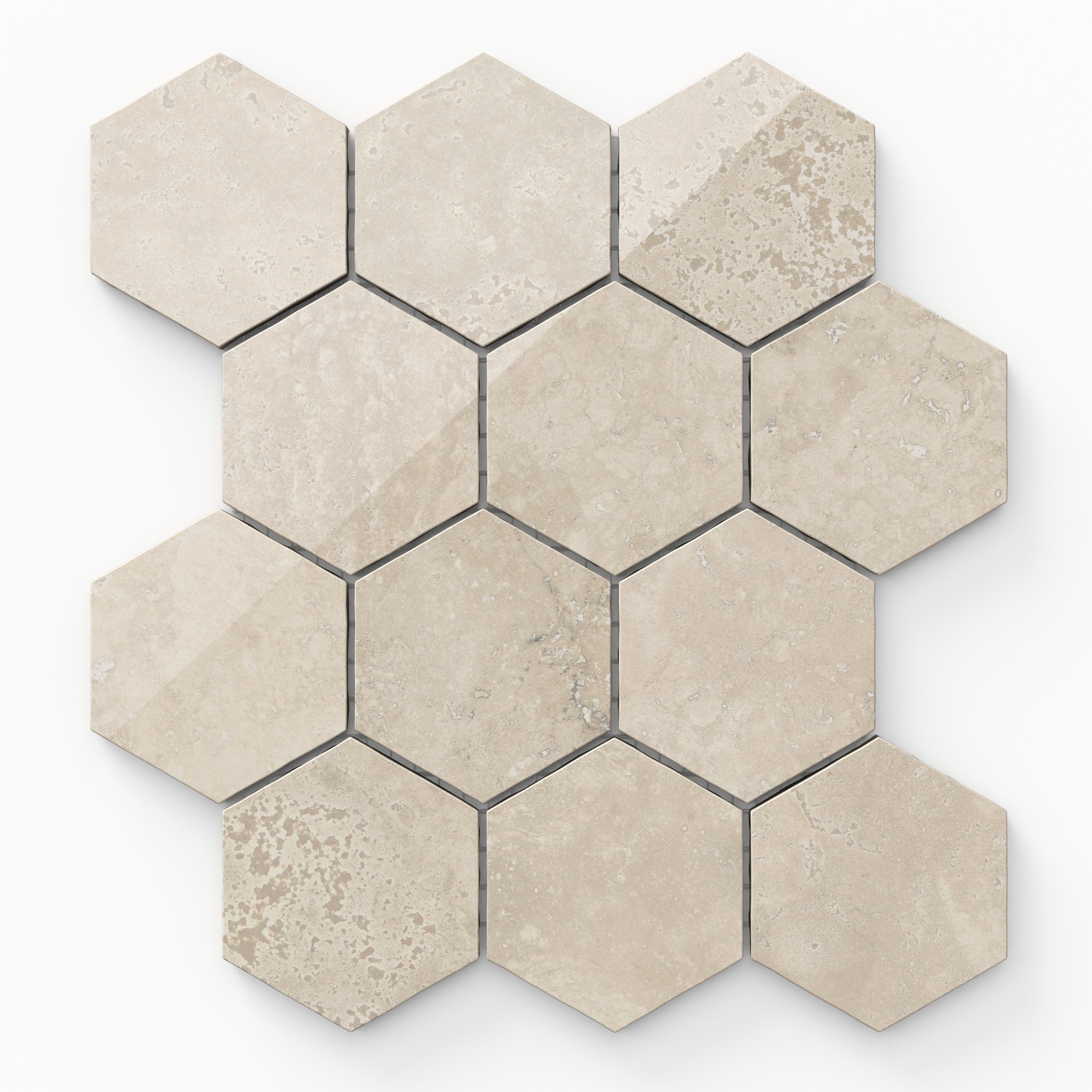 Leona 3x3 Polished Porcelain Hexagon Mosaic Tile in Marfil