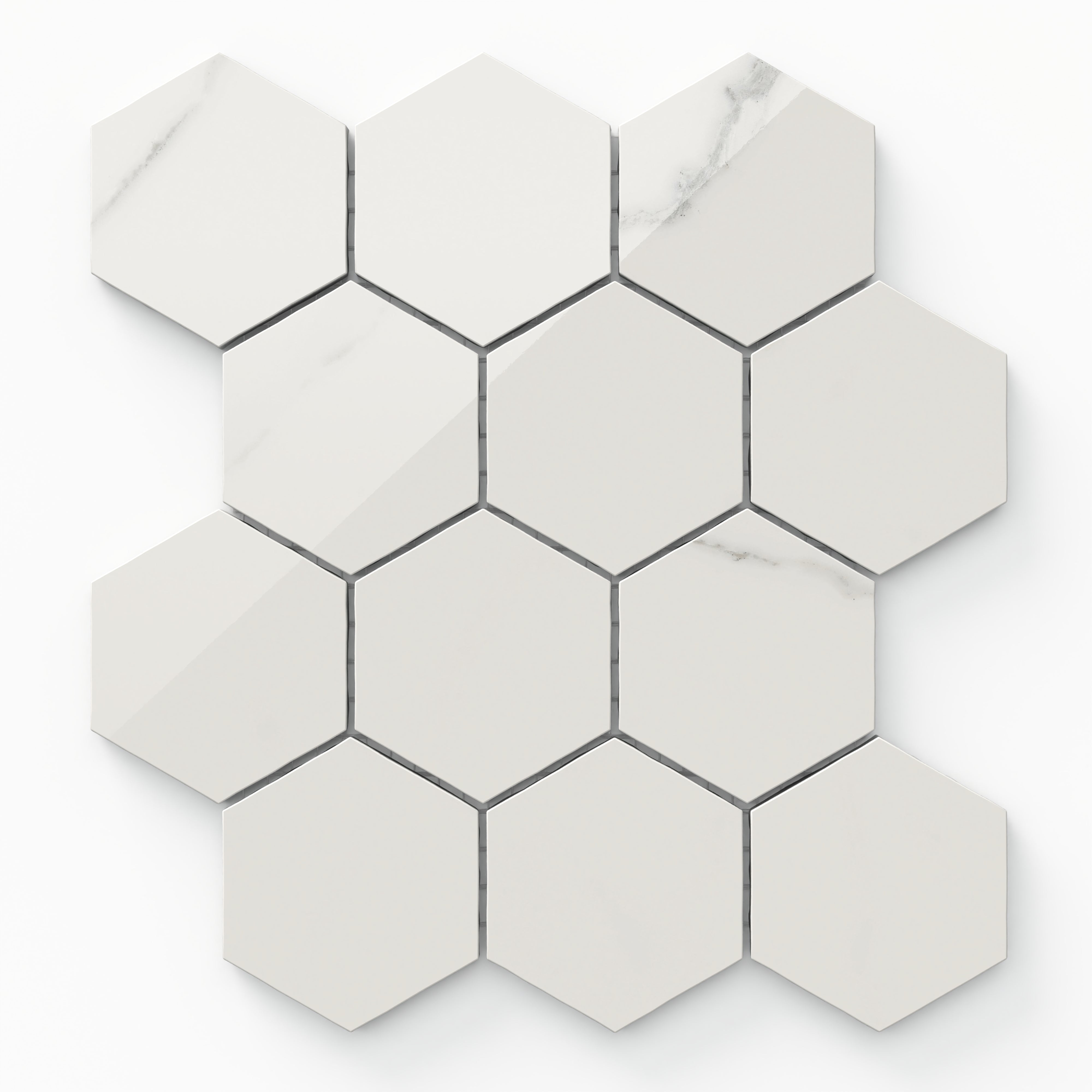 Leona 3x3 Polished Porcelain Hexagon Mosaic Tile in Calacatta