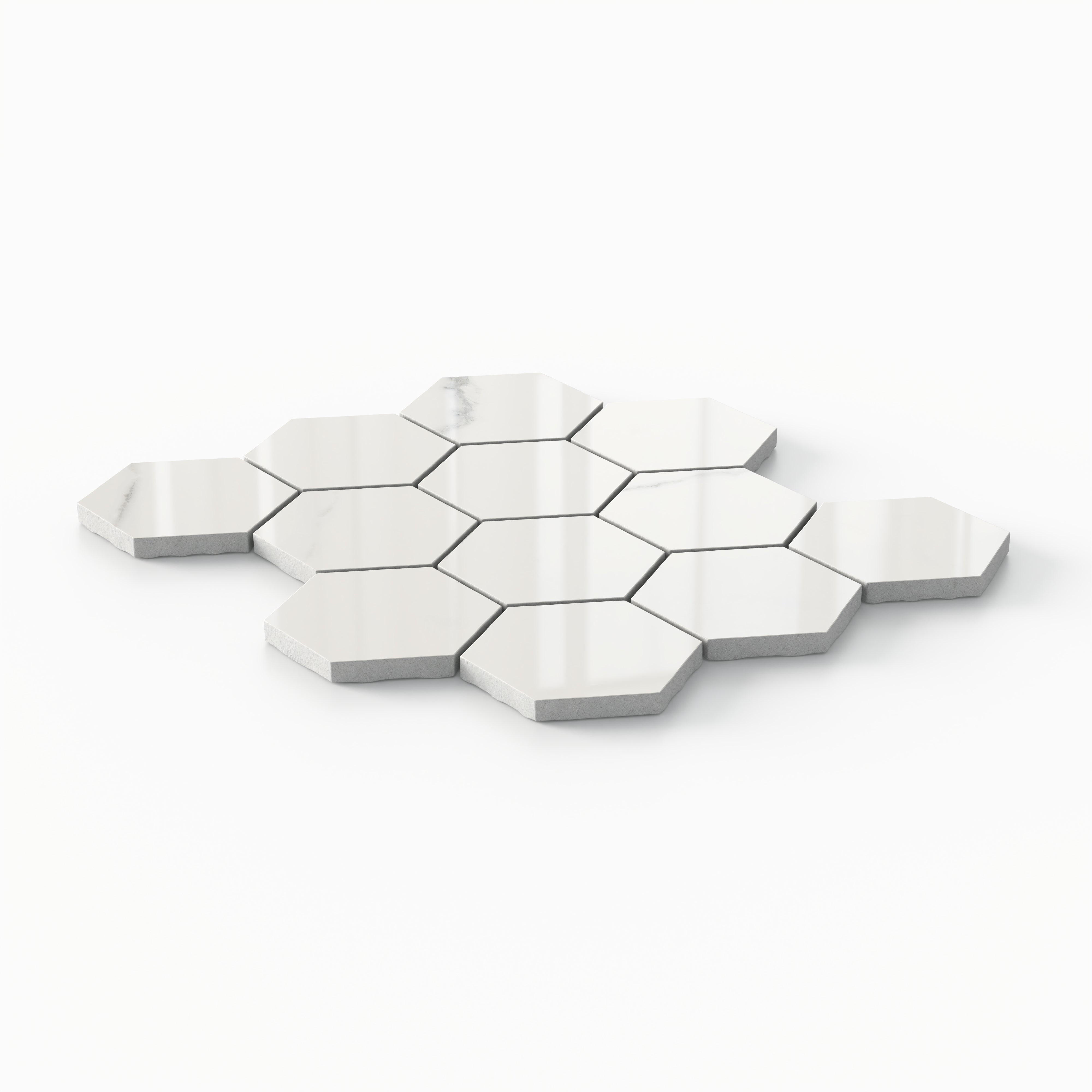 Leona 3x3 Polished Porcelain Hexagon Mosaic Tile in Calacatta