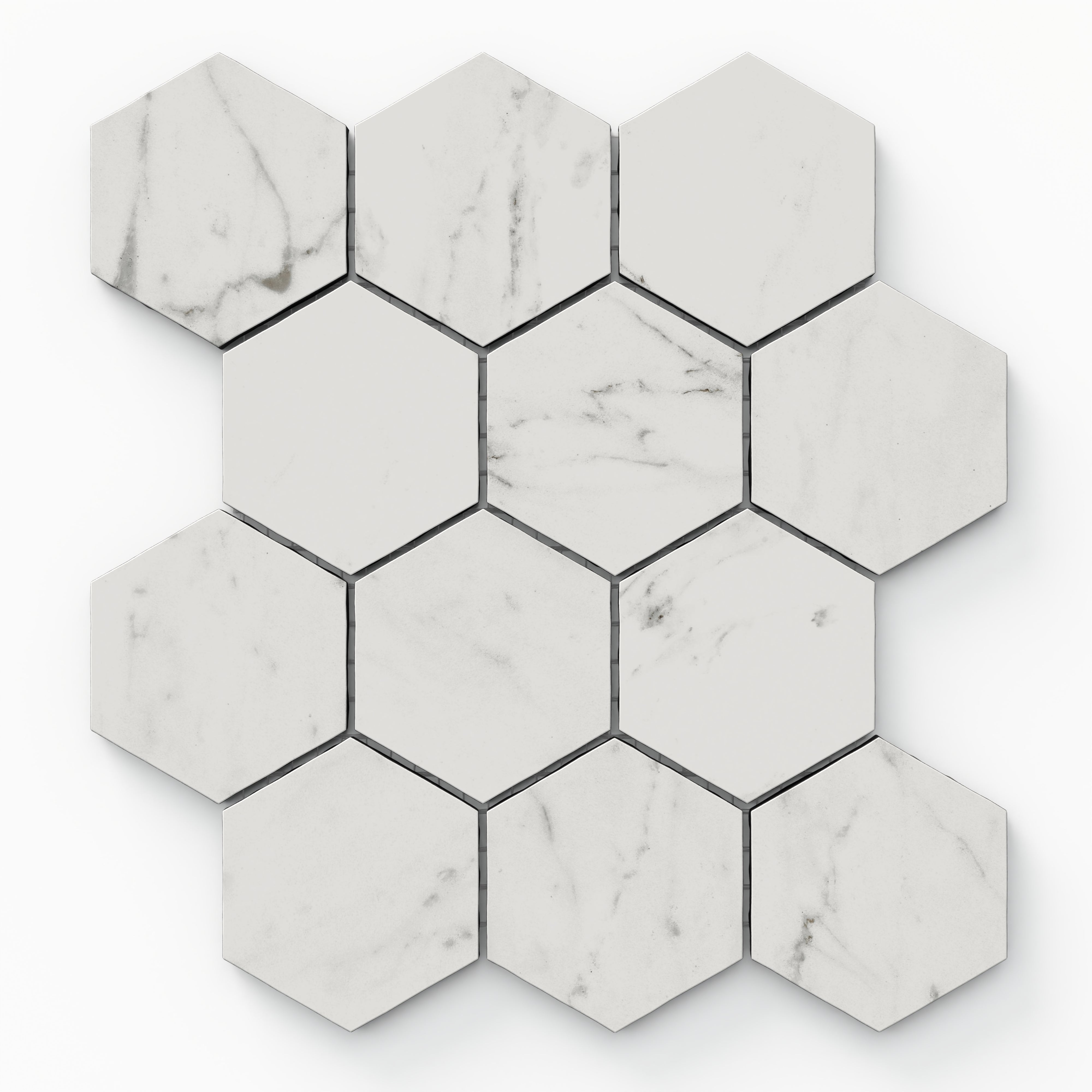 Blair 3x3 Matte Porcelain Hexagon Mosaic Tile in White Carrara