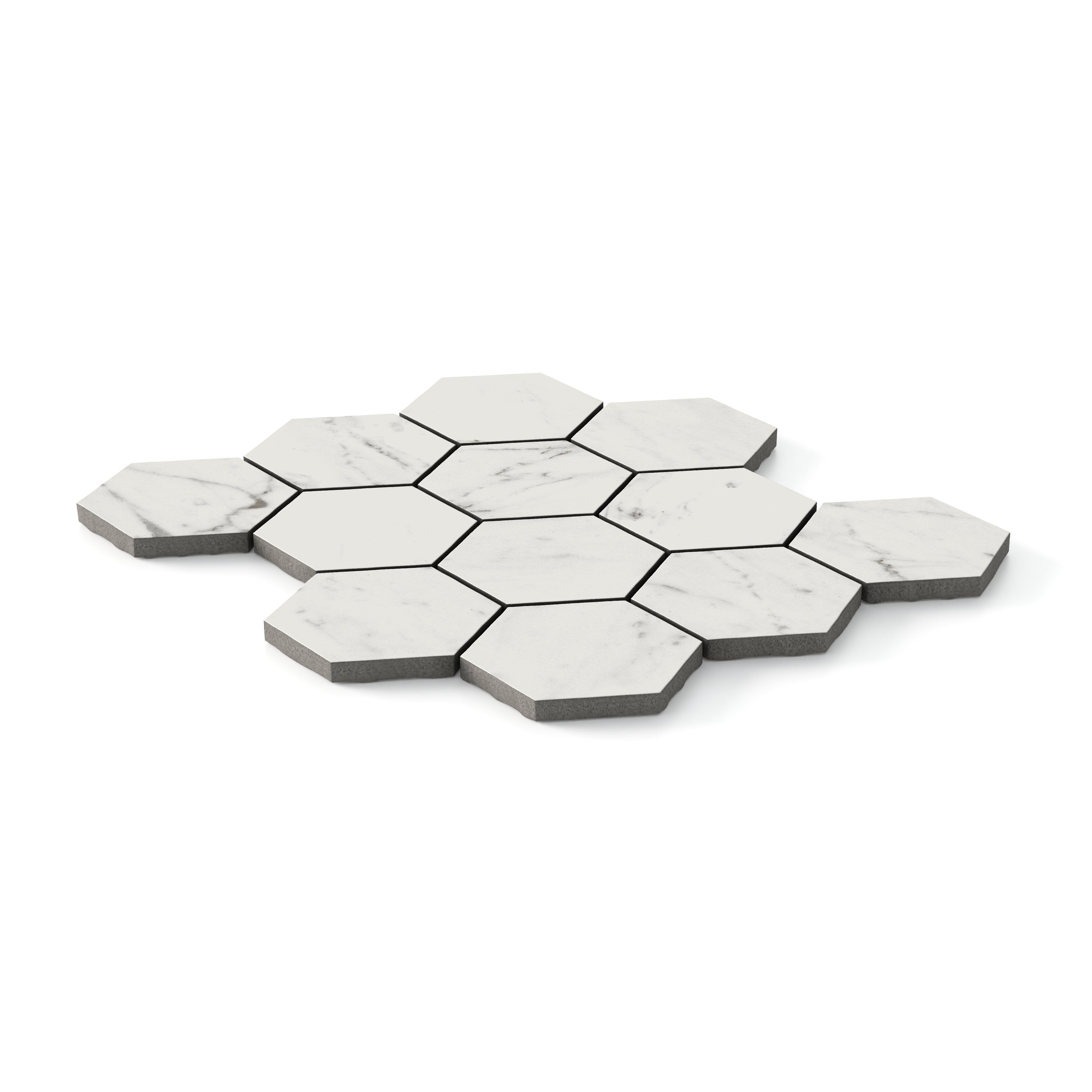 Blair 3x3 Matte Porcelain Hexagon Mosaic Tile in White Carrara