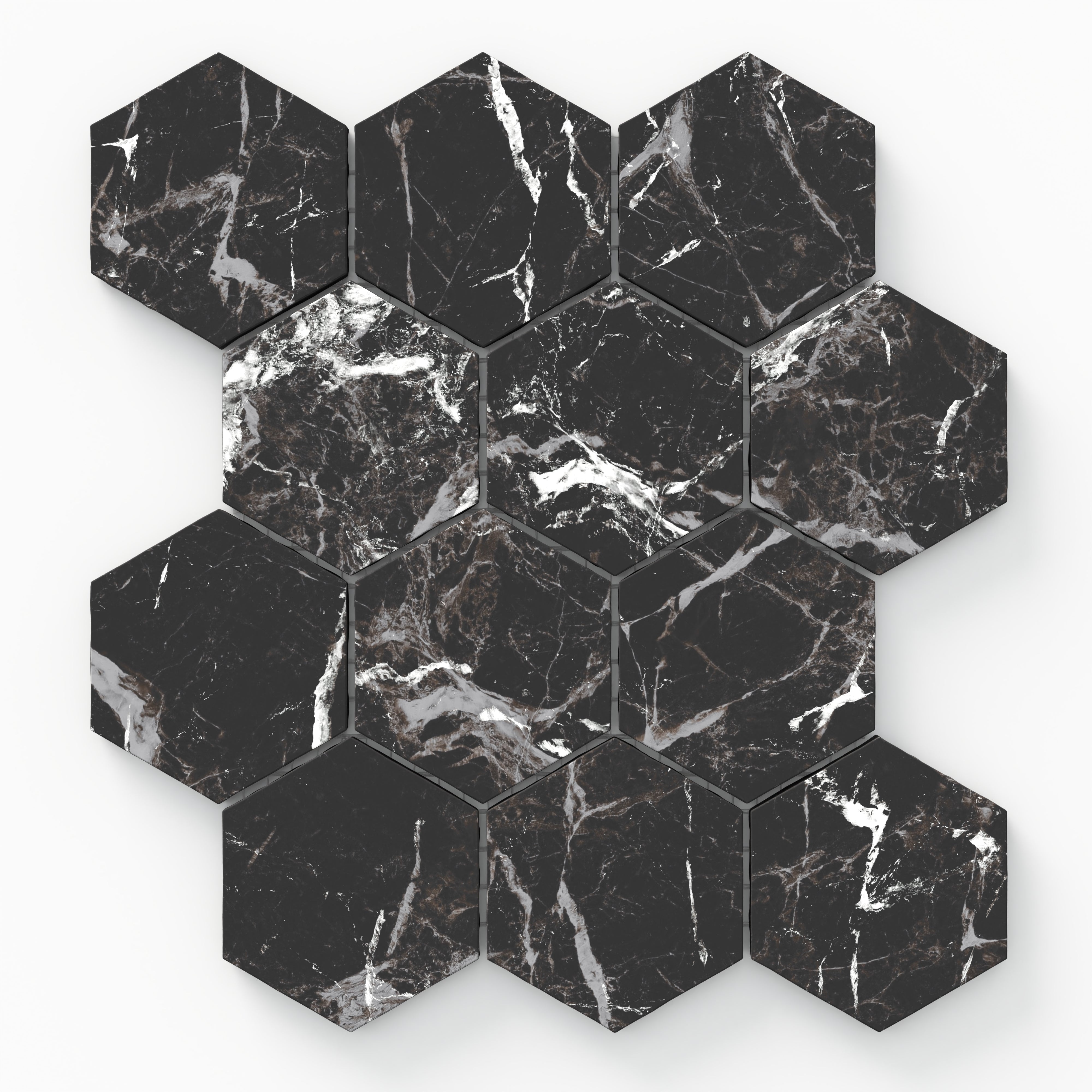 Blair 3x3 Matte Porcelain Hexagon Mosaic Tile in Marmo Black