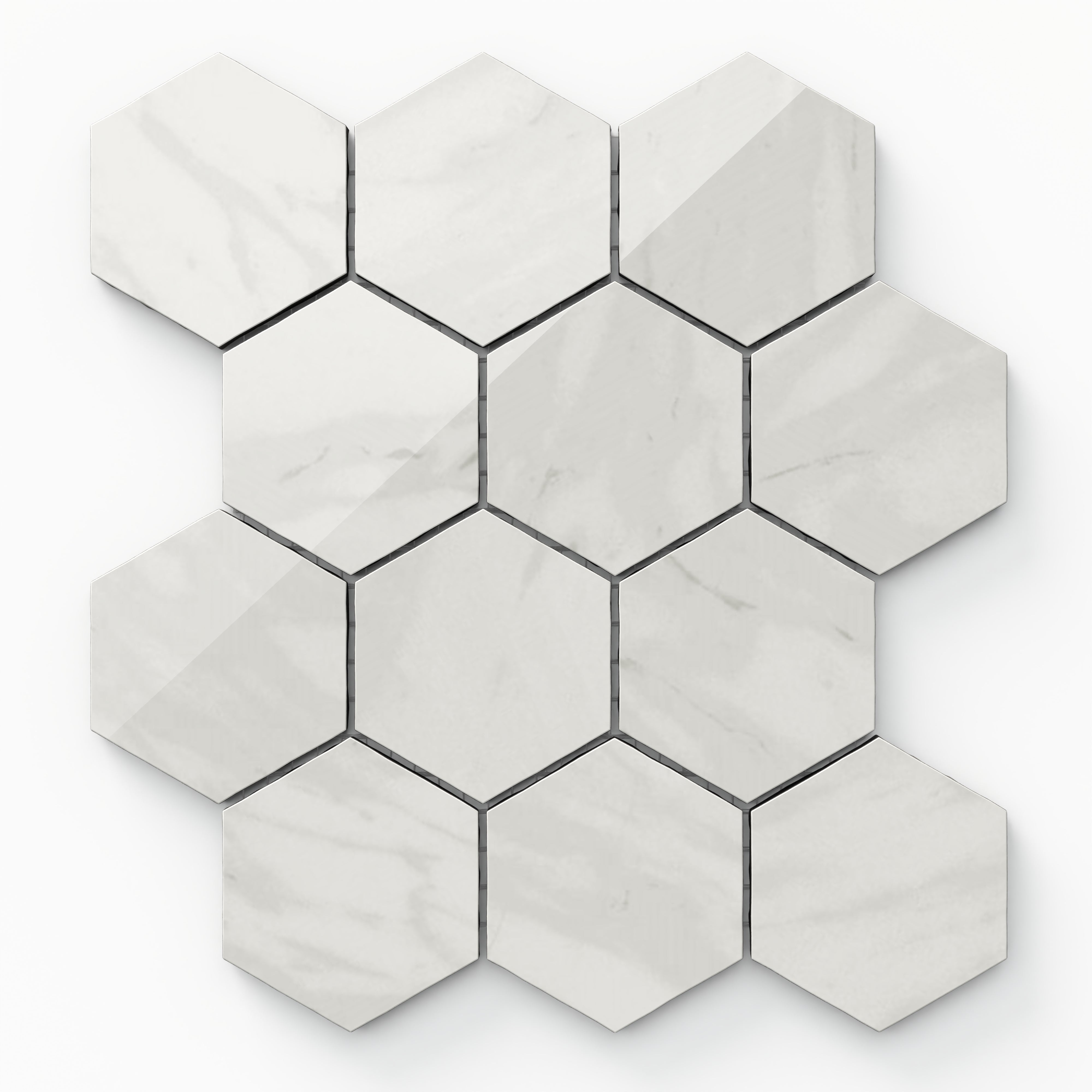 Blair 3x3 Polished Porcelain Hexagon Mosaic Tile in Volakas White