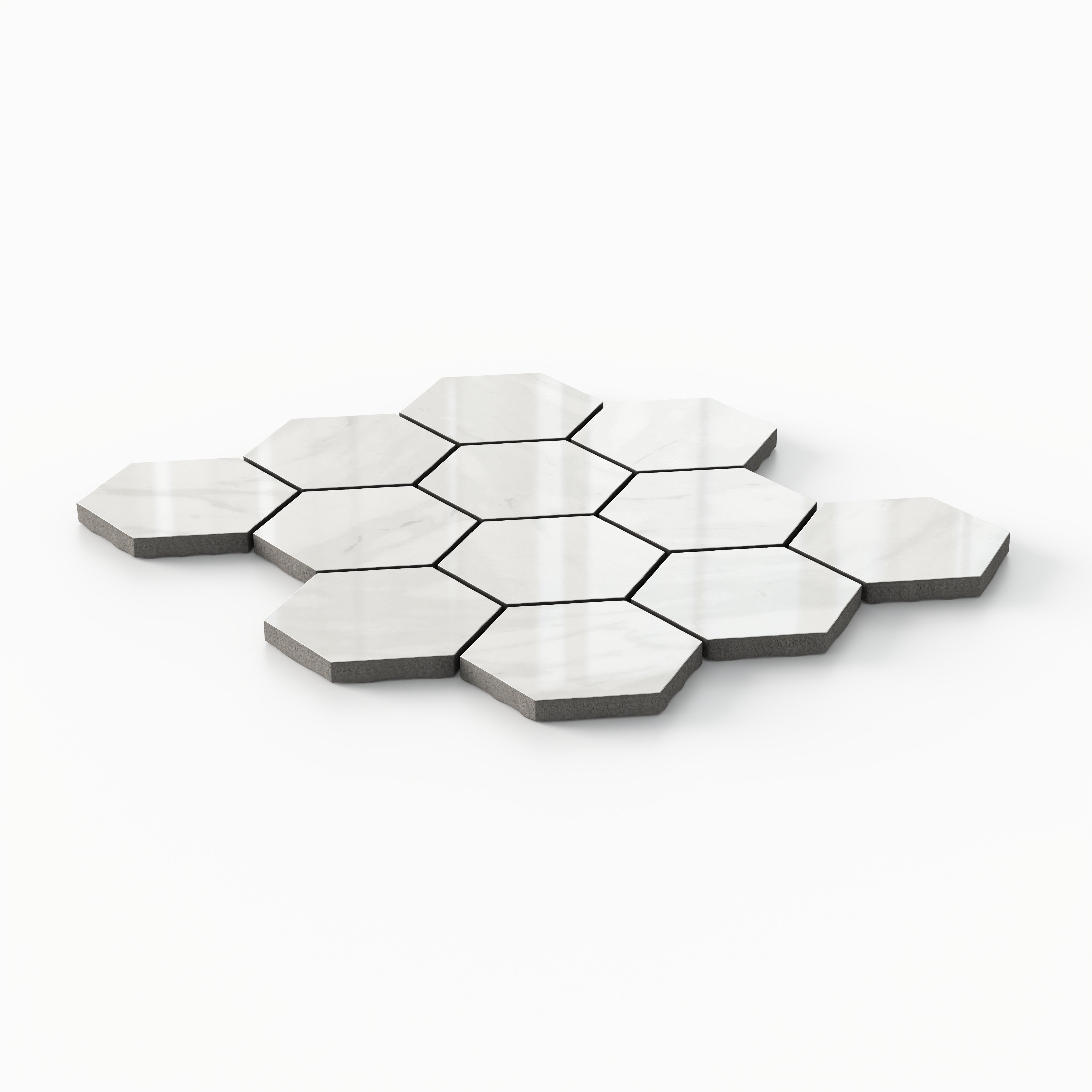 Blair 3x3 Polished Porcelain Hexagon Mosaic Tile in Volakas White