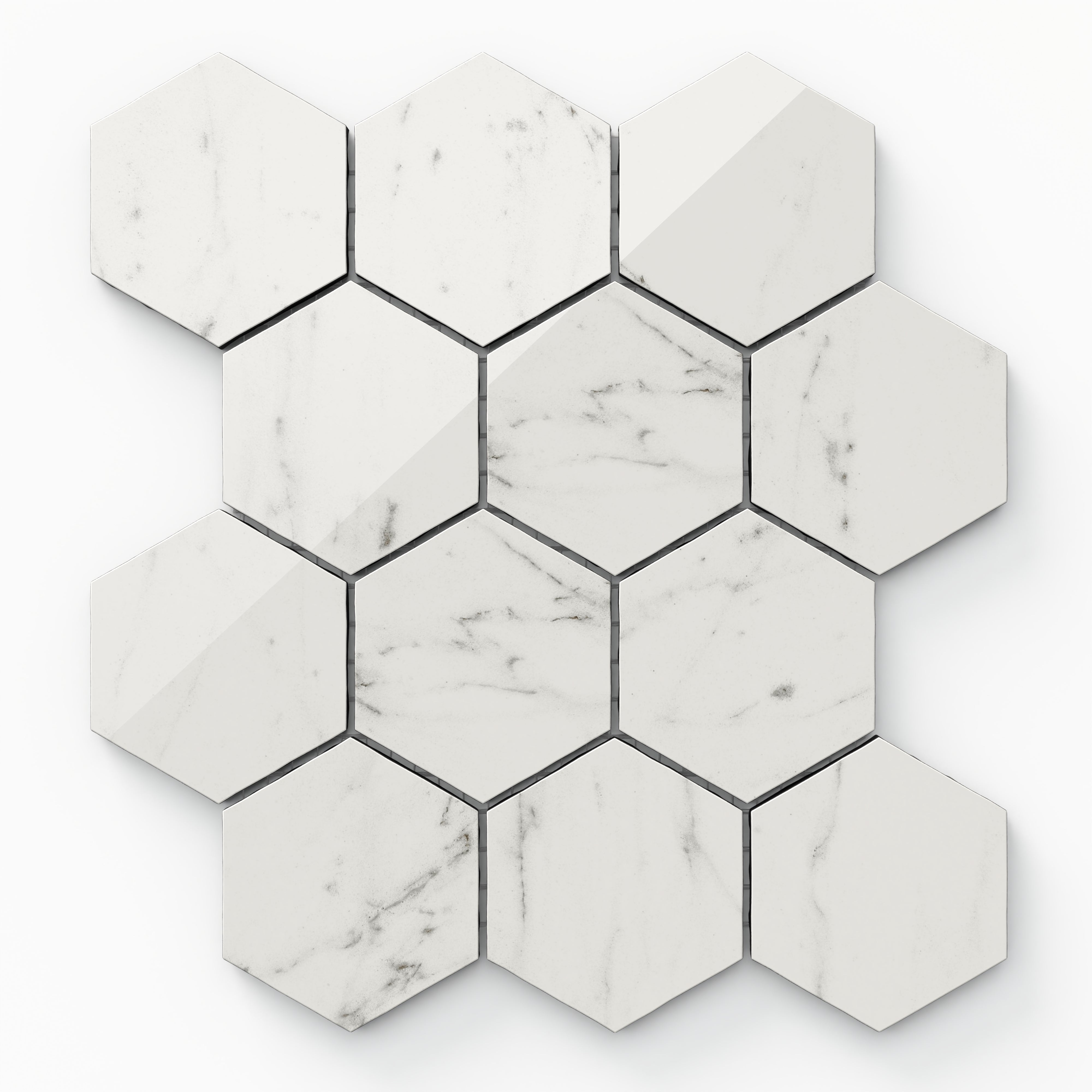 Blair 3x3 Polished Porcelain Hexagon Mosaic Tile in White Carrara