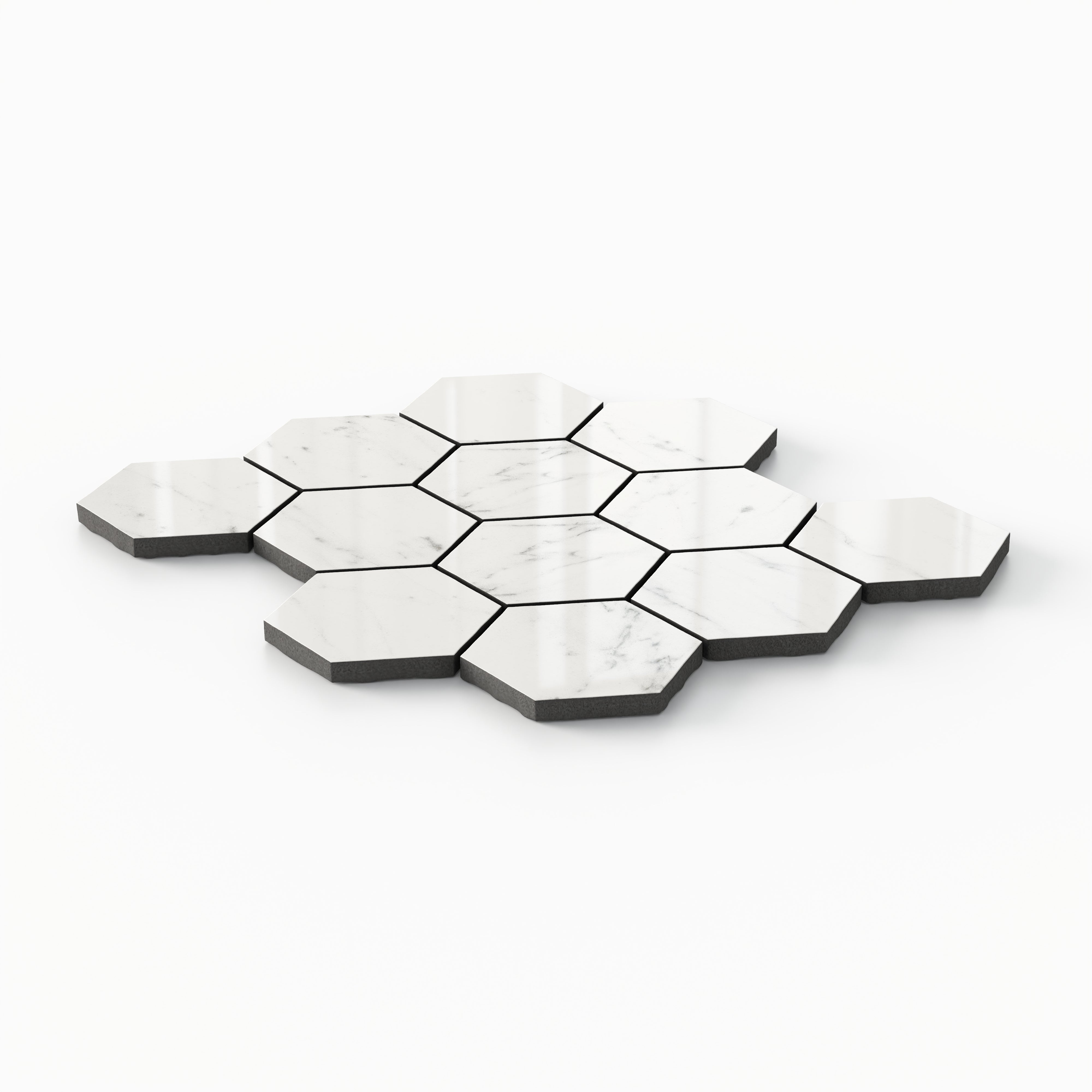 Blair 3x3 Polished Porcelain Hexagon Mosaic Tile in White Carrara