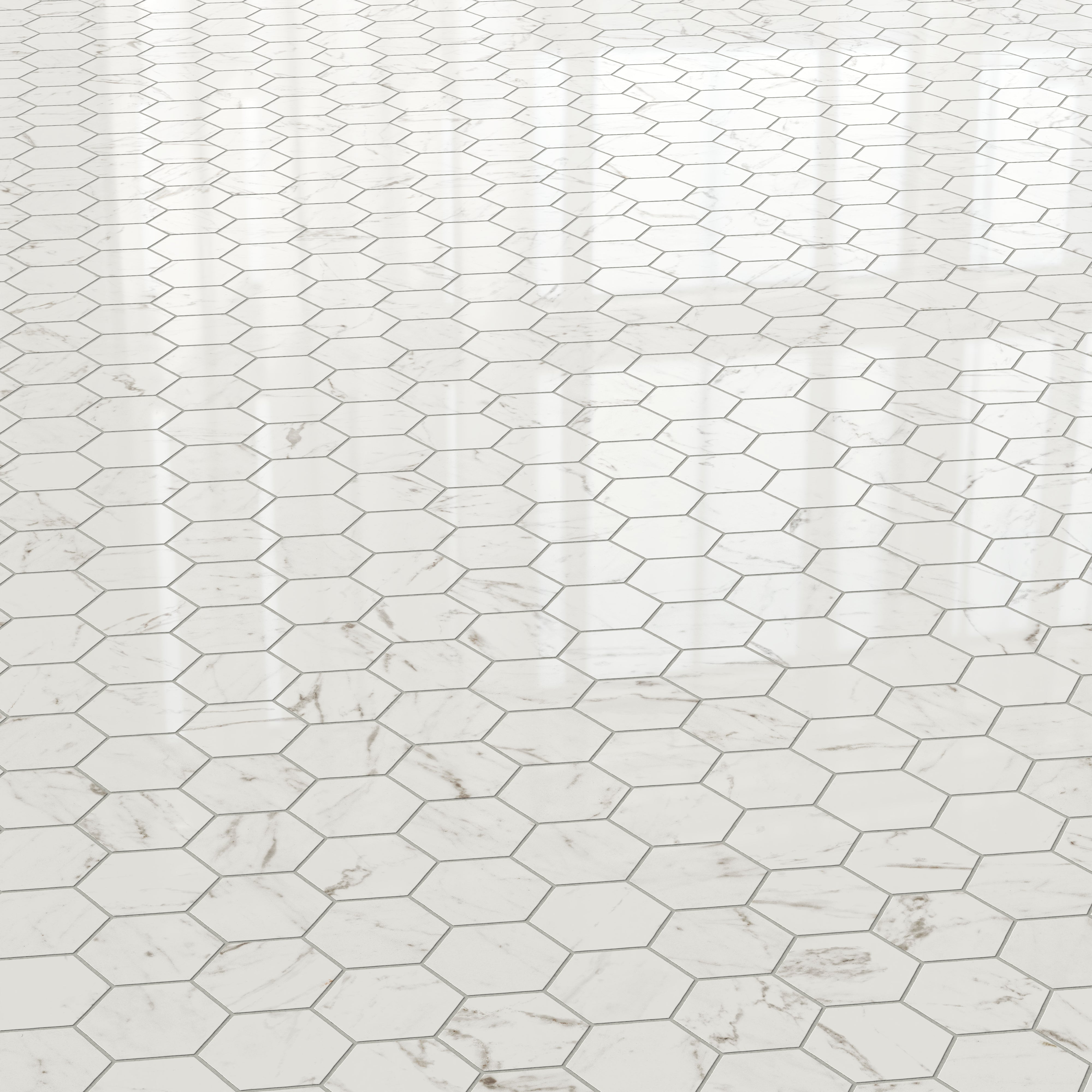 Blair 3x3 Polished Porcelain Hexagon Mosaic Tile in White Carrara