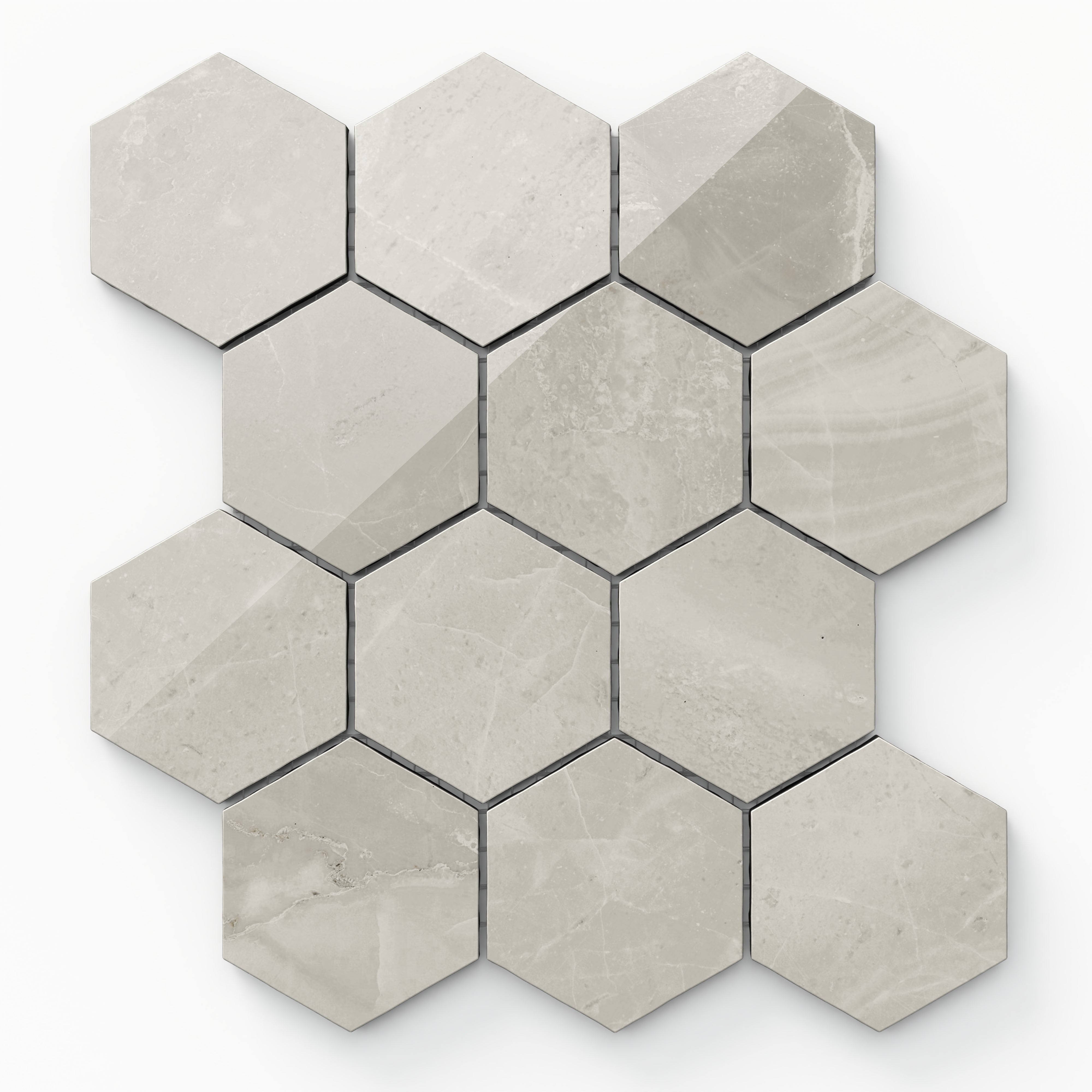 Blair 3x3 Polished Porcelain Hexagon Mosaic Tile in Oniciata Beige