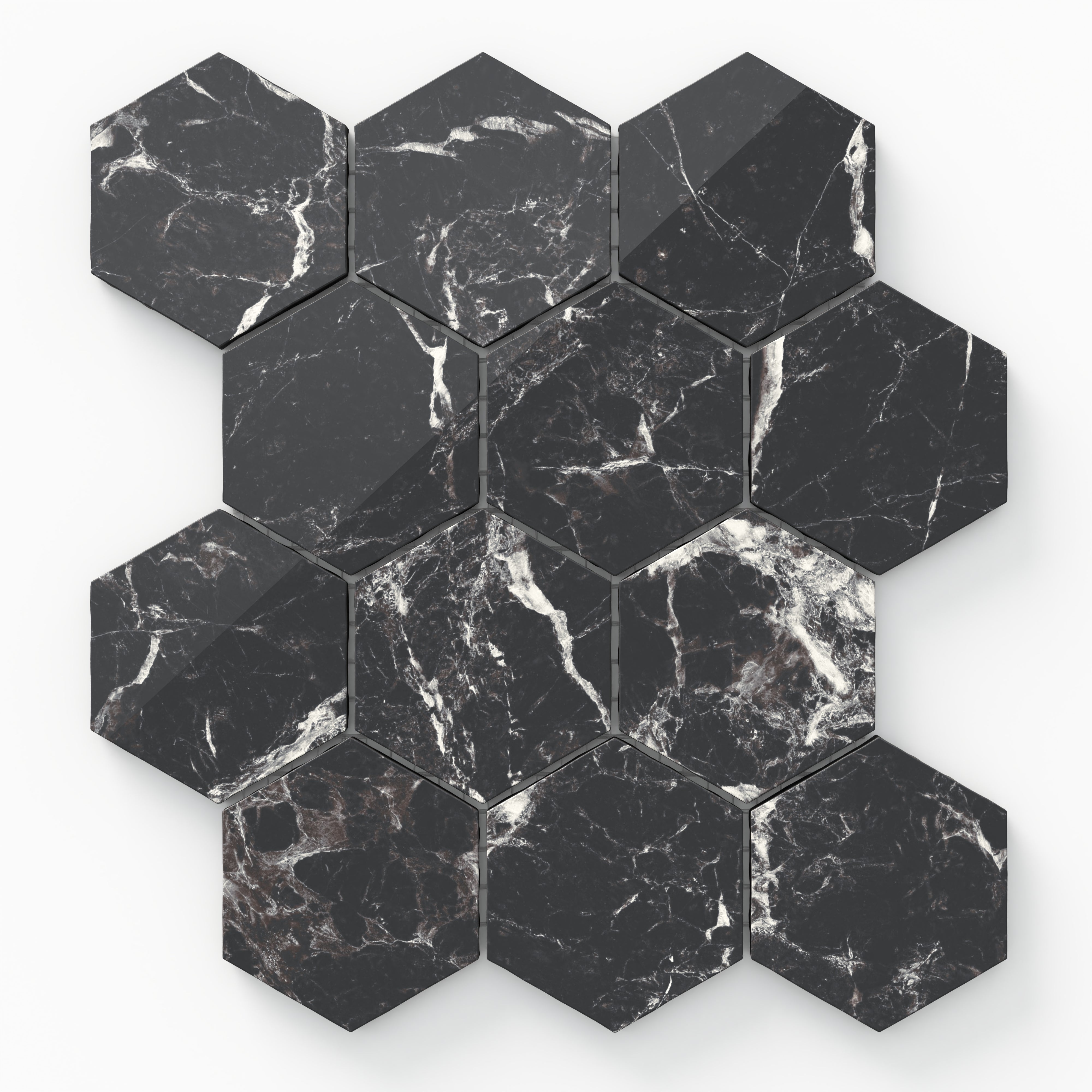 Blair 3x3 Polished Porcelain Hexagon Mosaic Tile in Marmo Black