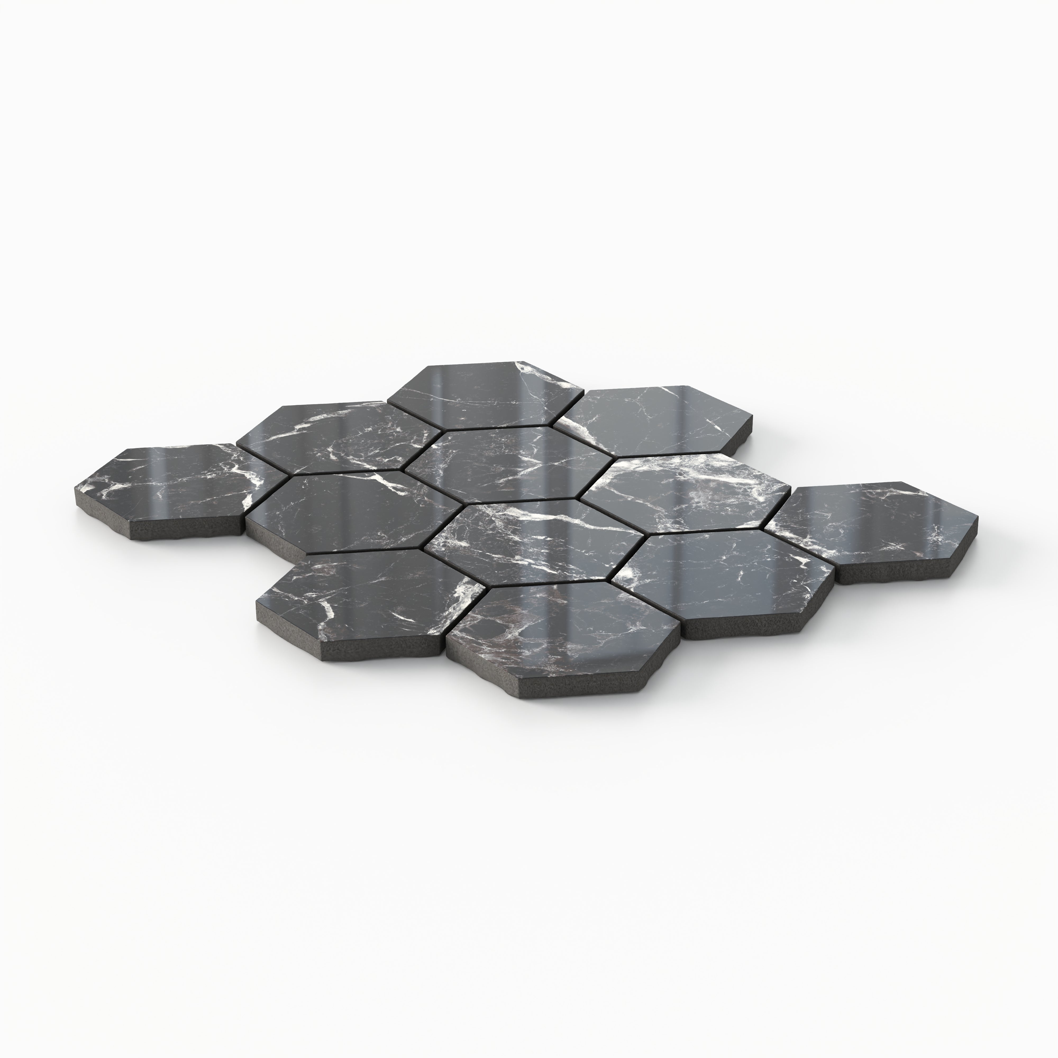 Blair 3x3 Polished Porcelain Hexagon Mosaic Tile in Marmo Black