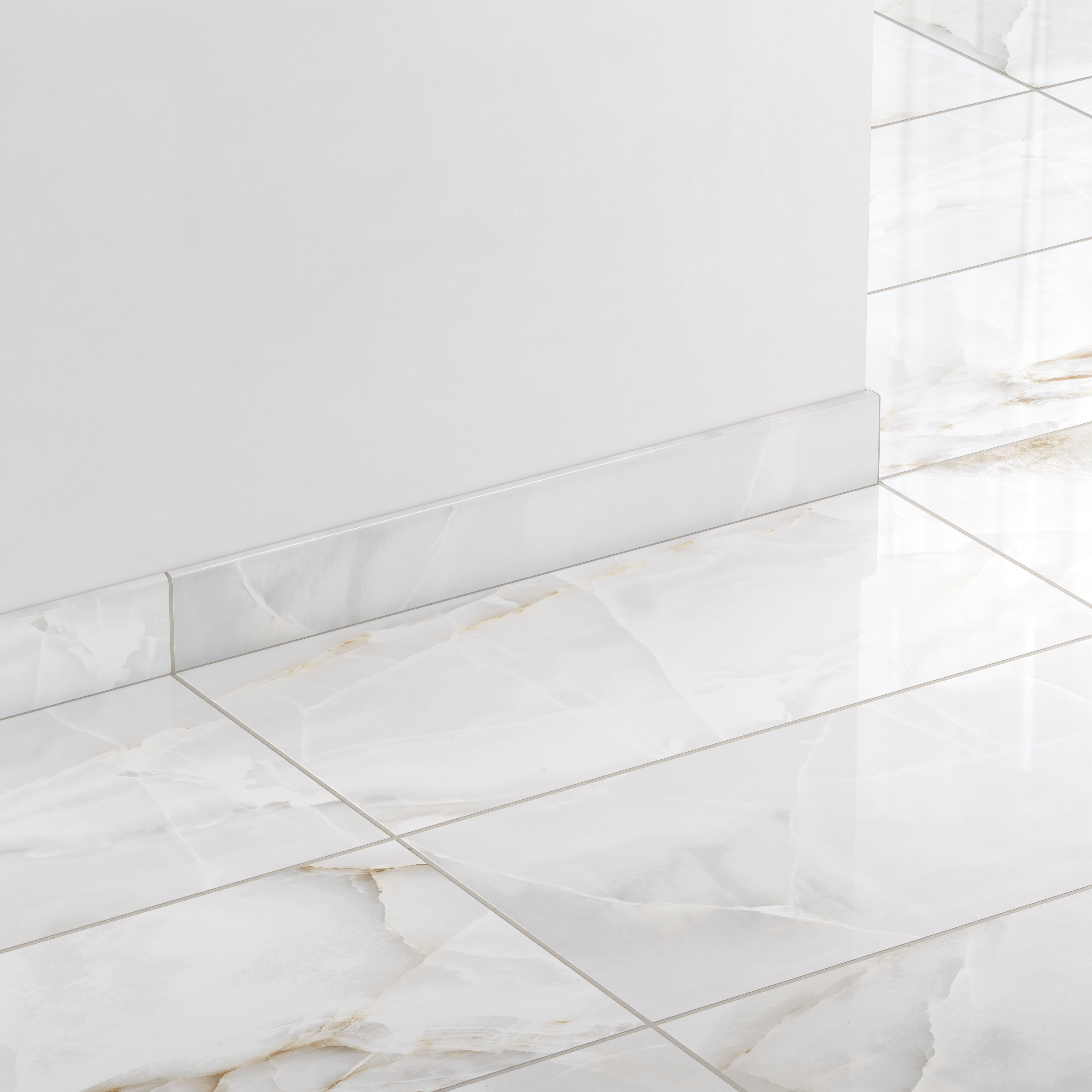 Astrid 3x24 Polished Porcelain Bullnose Tile in Pearl