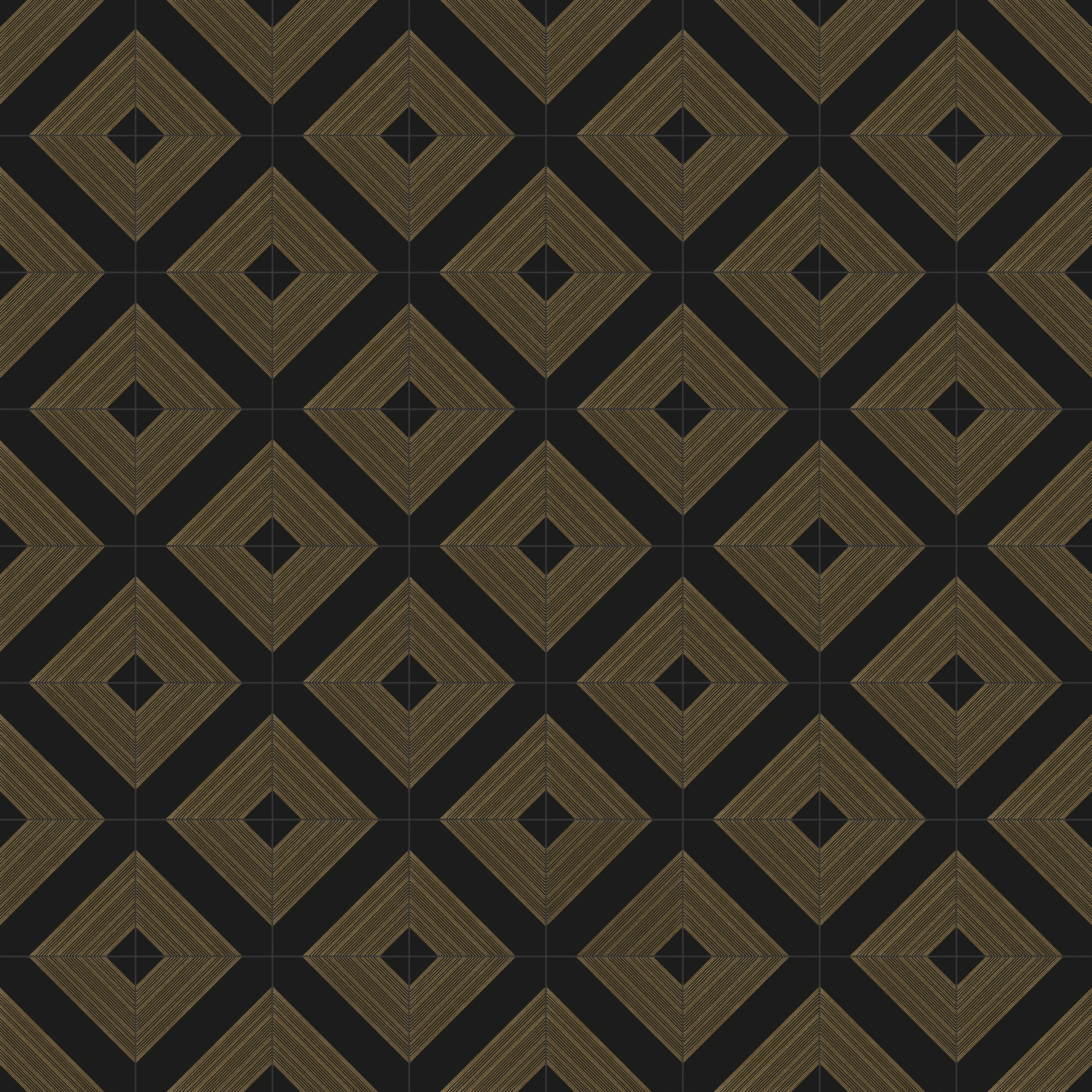 Estelle 12x12 Satin Ceramic Tile in Deco 1 Black Gold