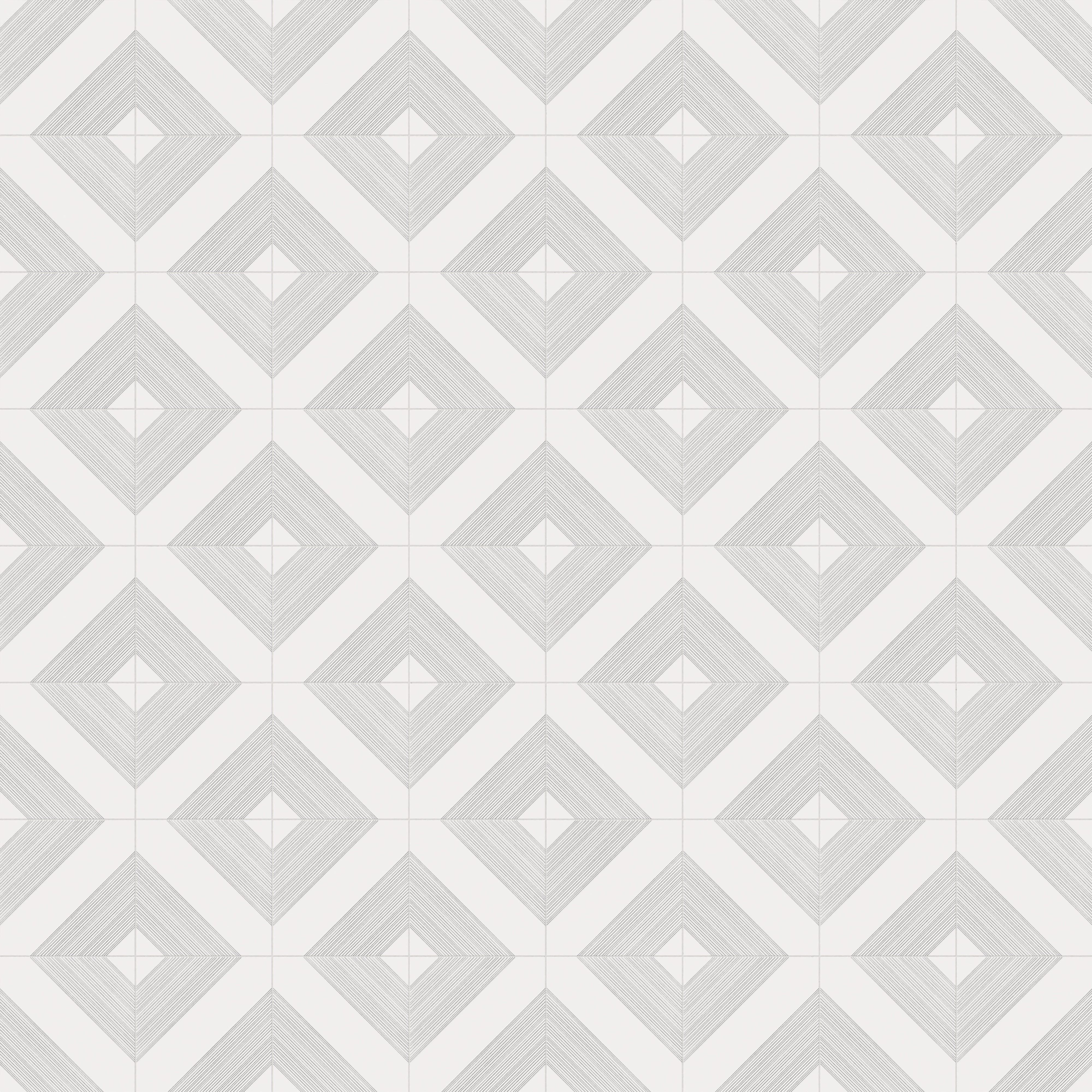 Estelle 12x12 Satin Ceramic Tile in Deco 1 White Silver