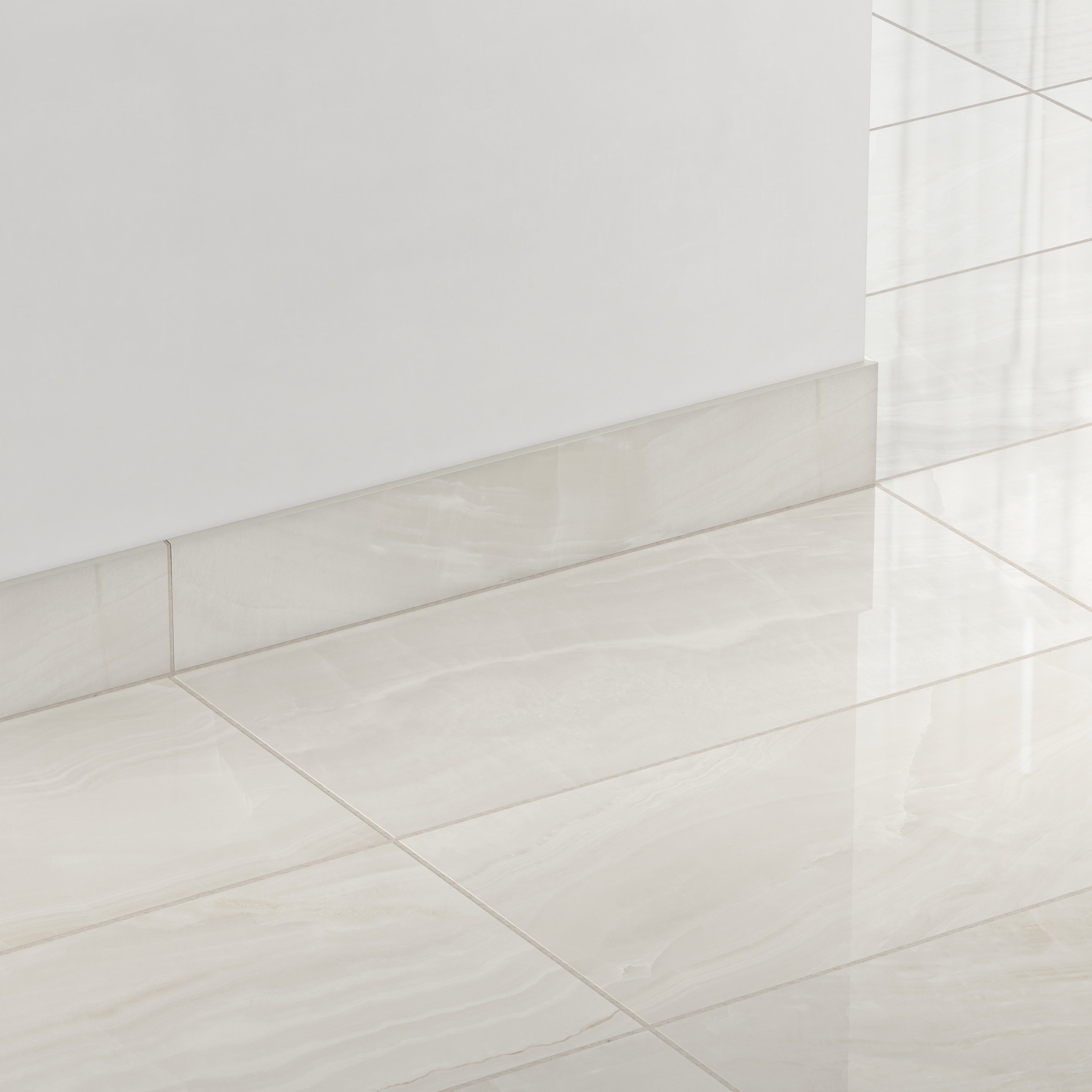 Giselle 4x24 Polished Porcelain Bullnose Tile in Shell