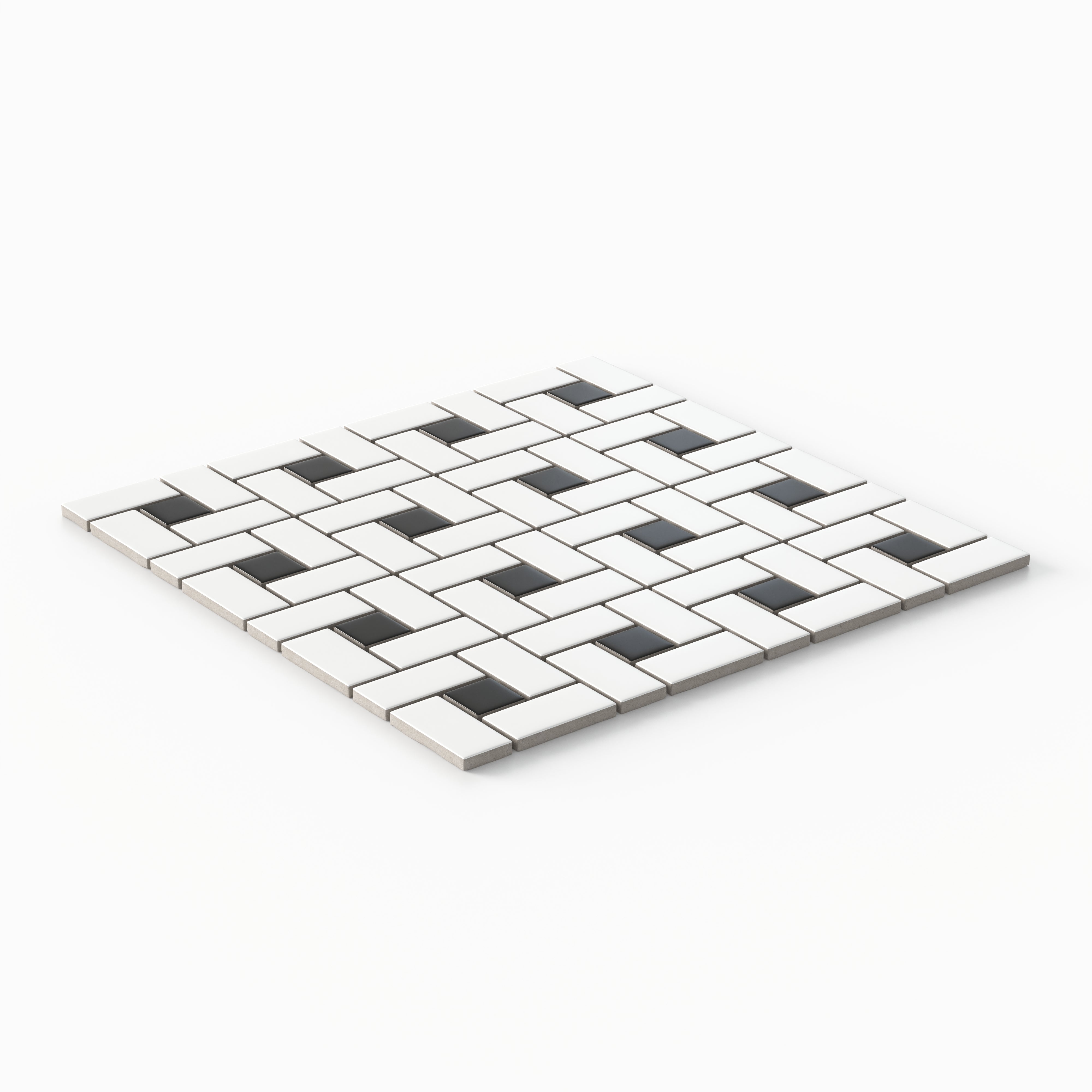 Quinn 12x12 Matte Porcelain Pinwheel Mosaic Tile in Black & White