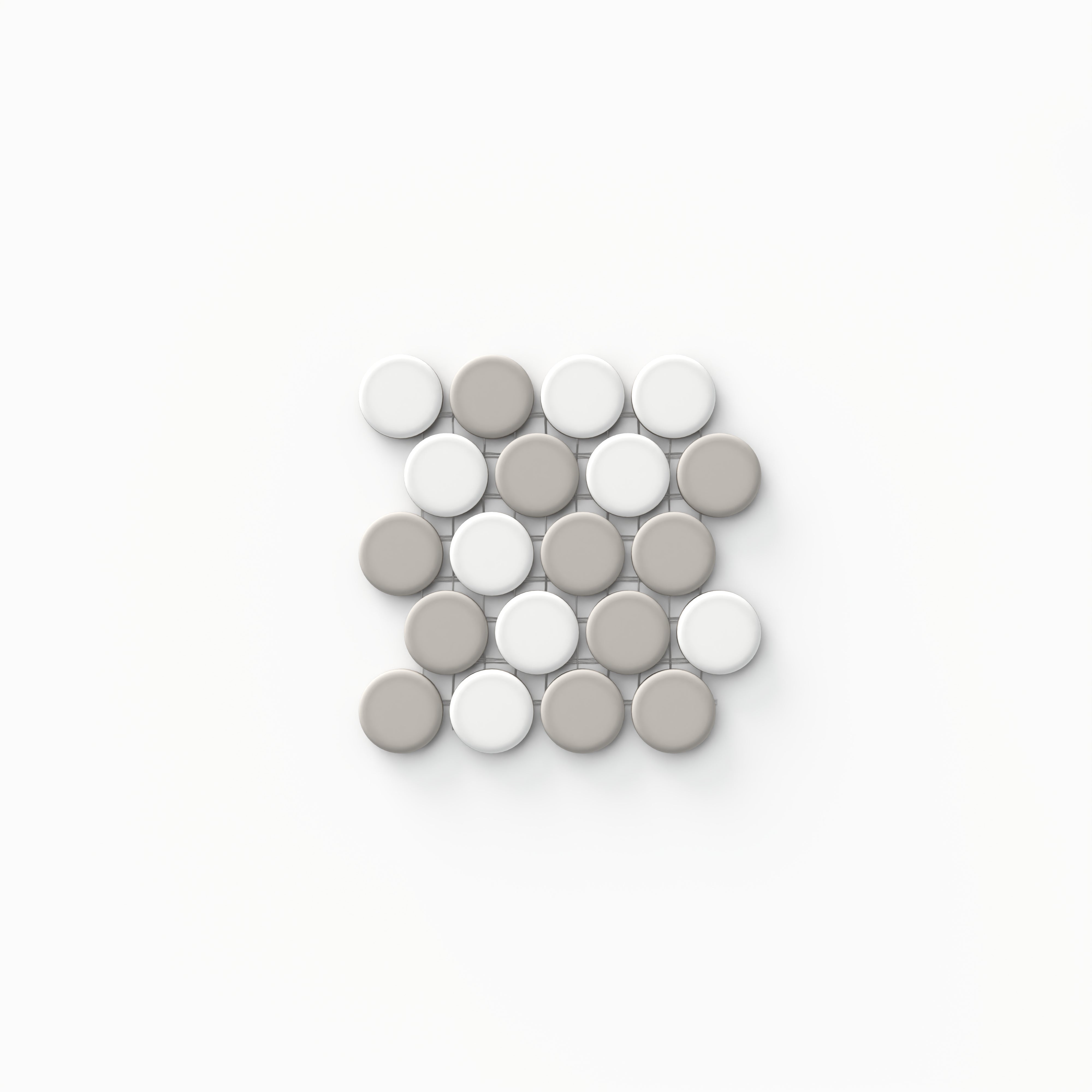 Quinn 10x9 Matte Porcelain Penny Round Mosaic Tile in Grey & White Mix Sample