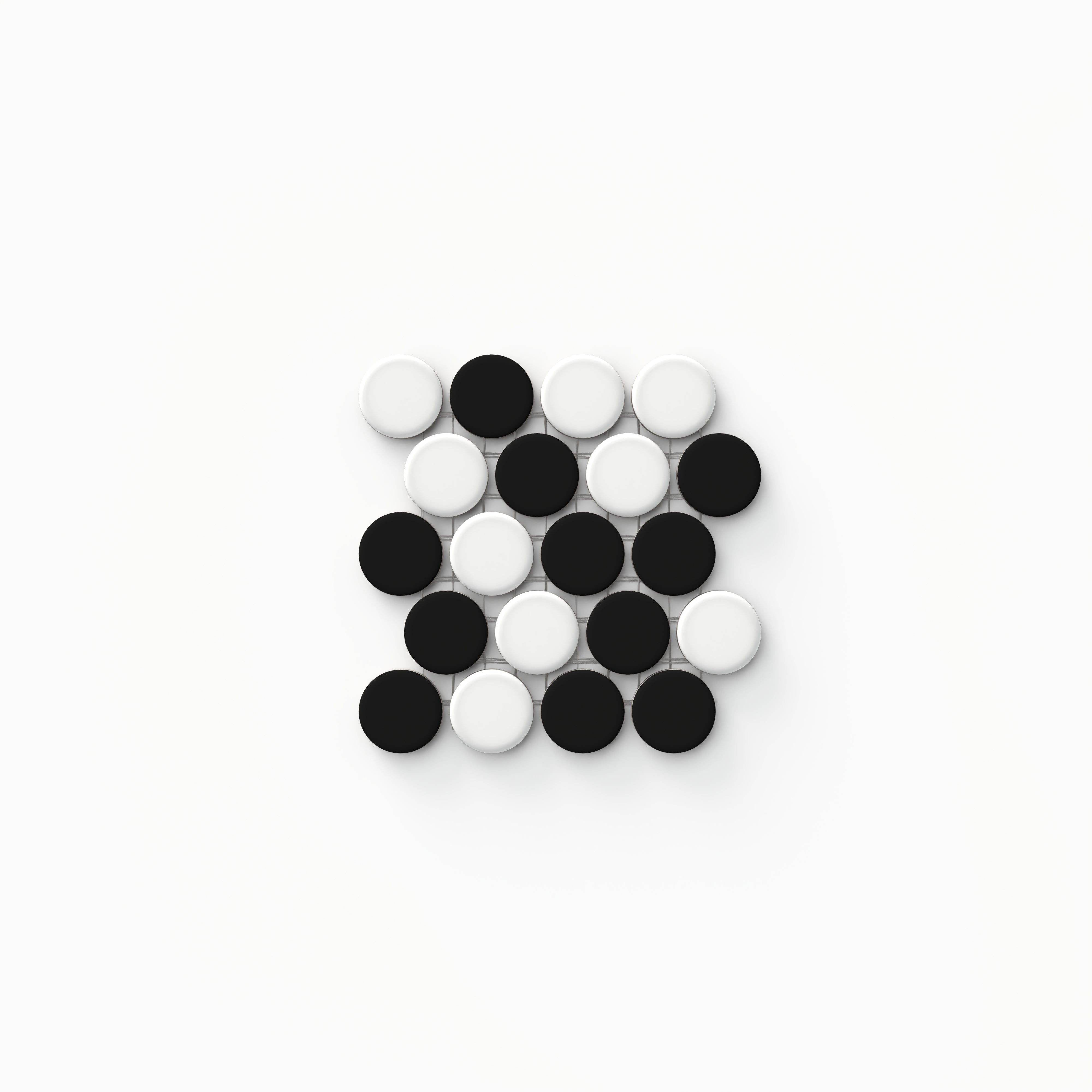 Quinn 10x9 Matte Porcelain Penny Round Mosaic Tile in Black & White Mix Sample