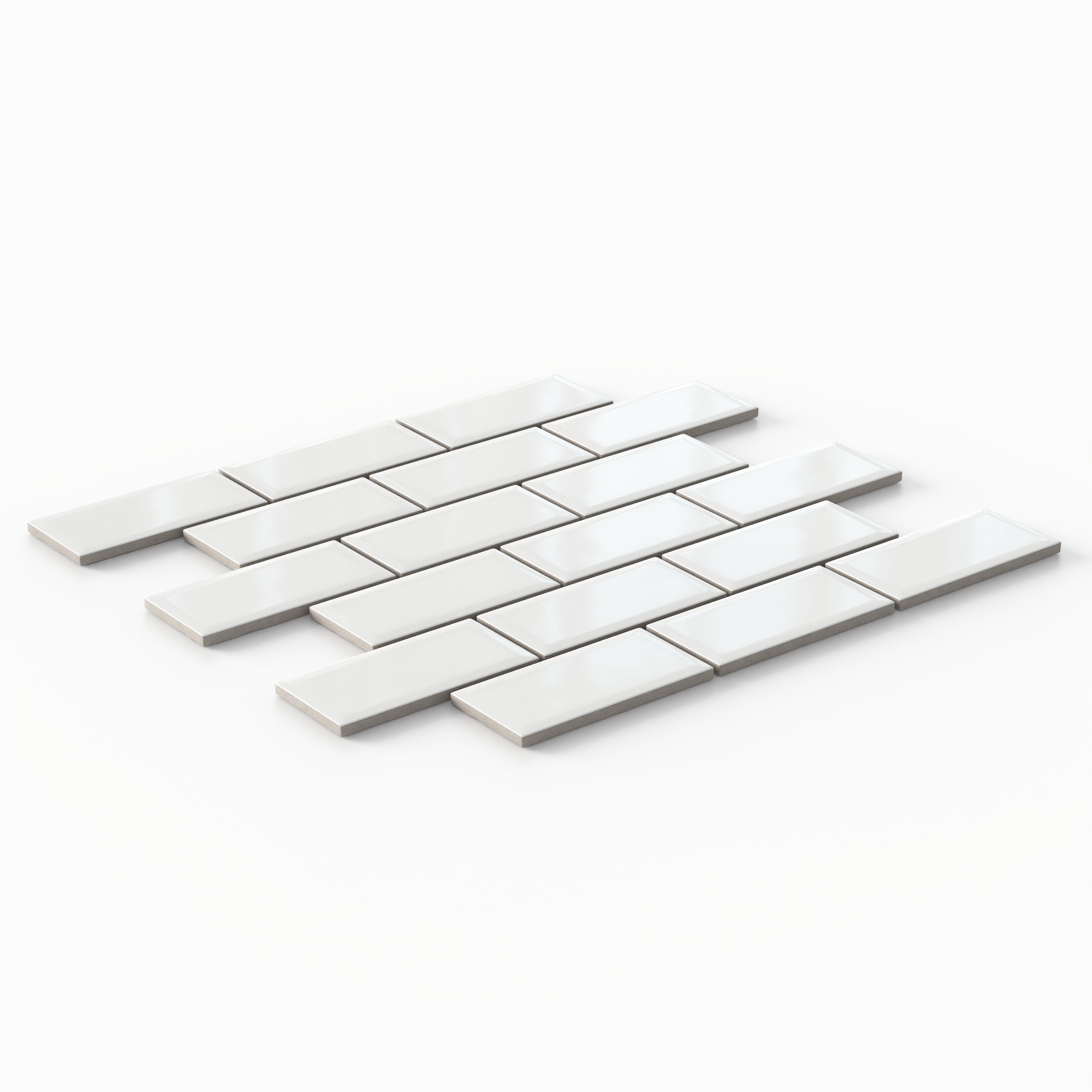 Maggie 12x12 Glossy Porcelain 2x4 Brick Beveled Mosaic Tile in White